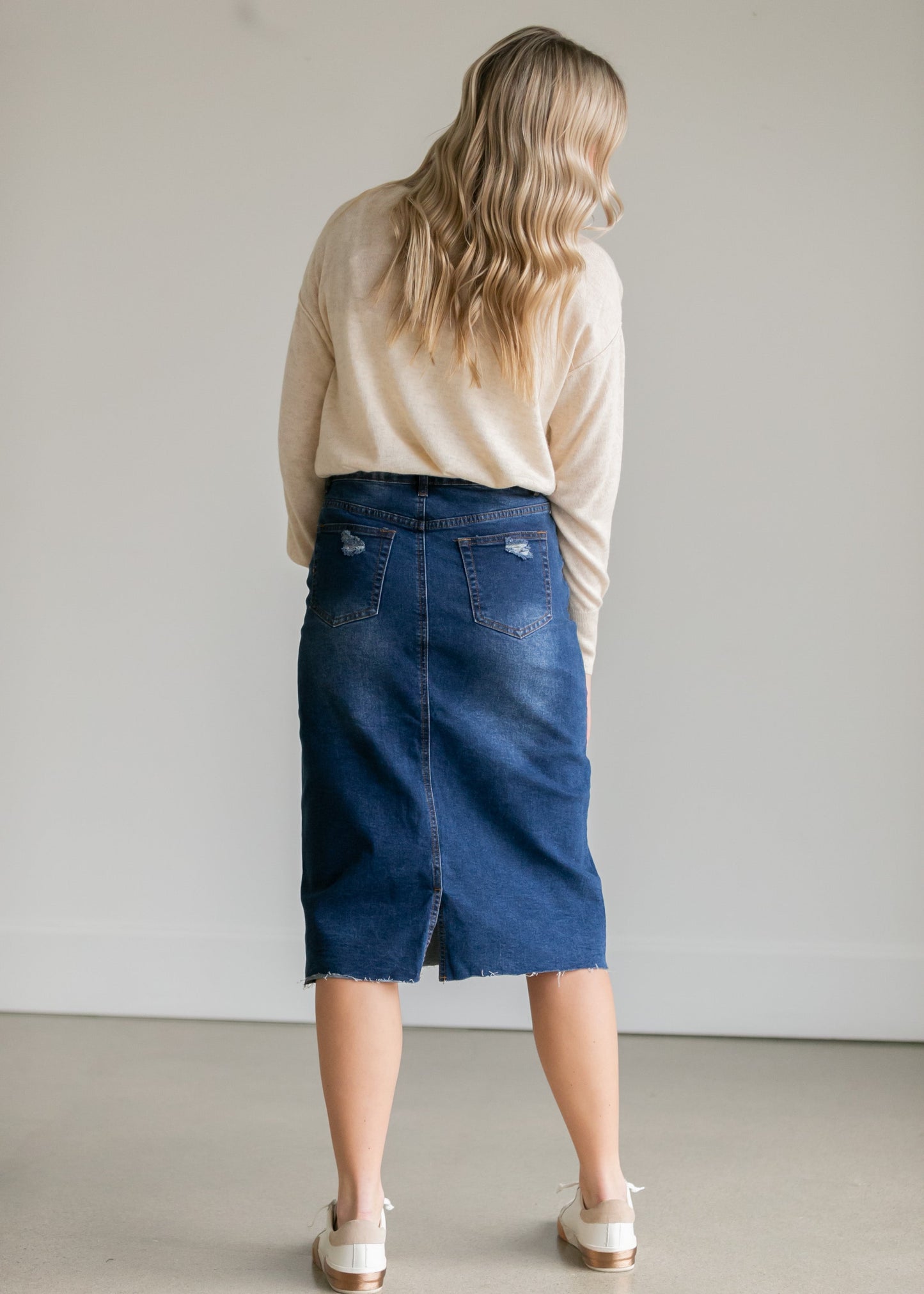 Remi Raw Hem Dark Denim Midi Skirt - FINAL SALE IC Skirts