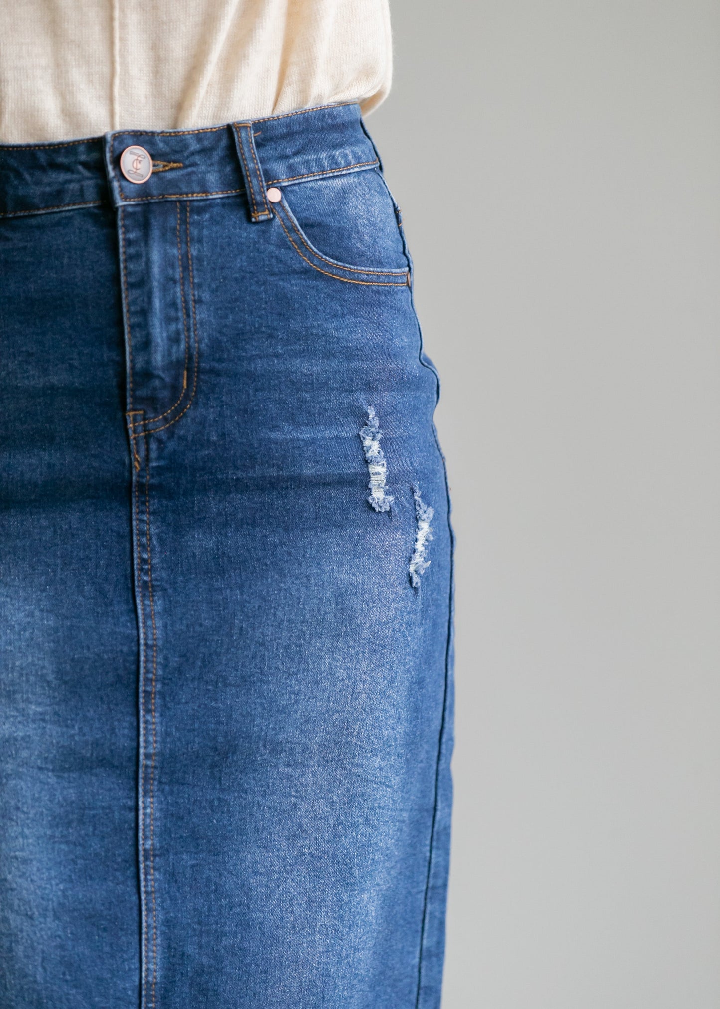 Remi Raw Hem Dark Denim Midi Skirt - FINAL SALE IC Skirts