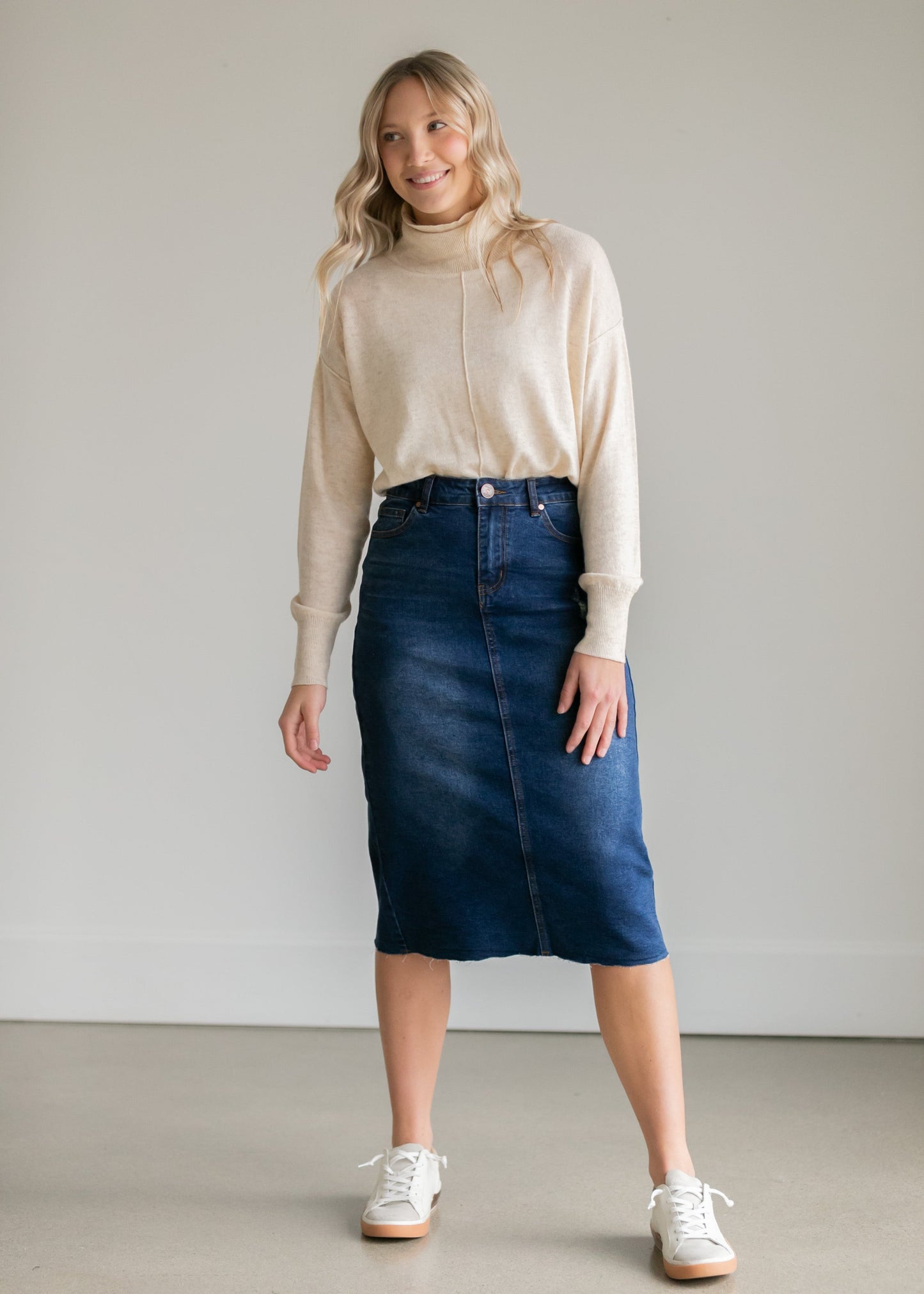 Remi Raw Hem Dark Denim Midi Skirt - FINAL SALE IC Skirts
