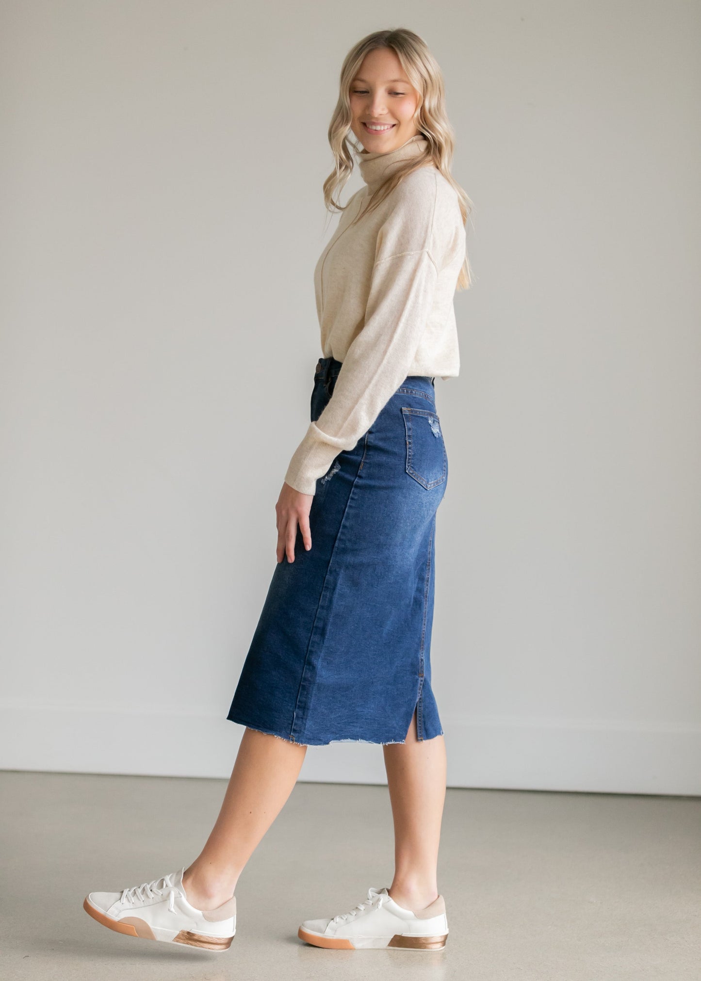 Remi Raw Hem Dark Denim Midi Skirt - FINAL SALE IC Skirts