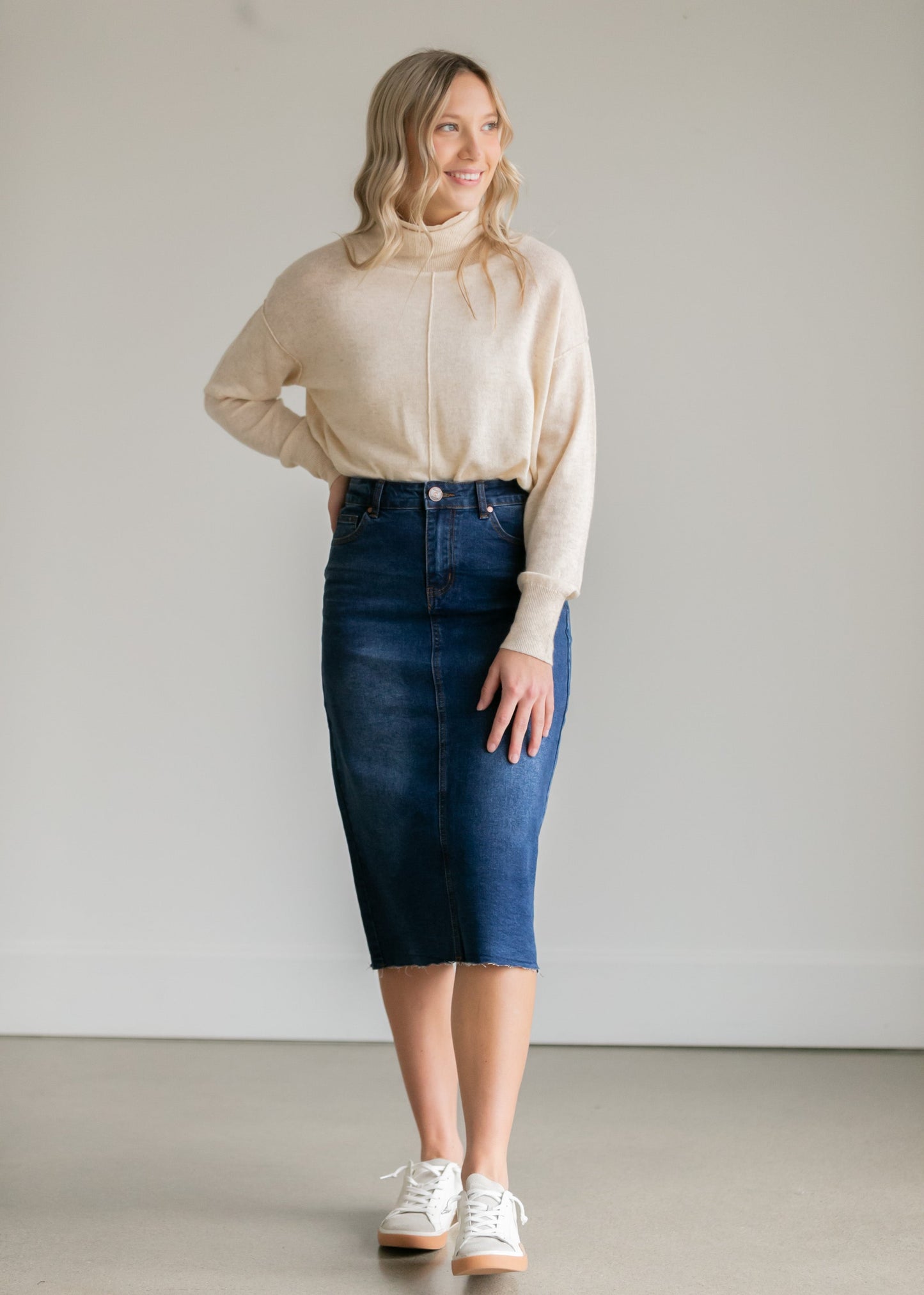 Remi Raw Hem Dark Denim Midi Skirt - FINAL SALE IC Skirts