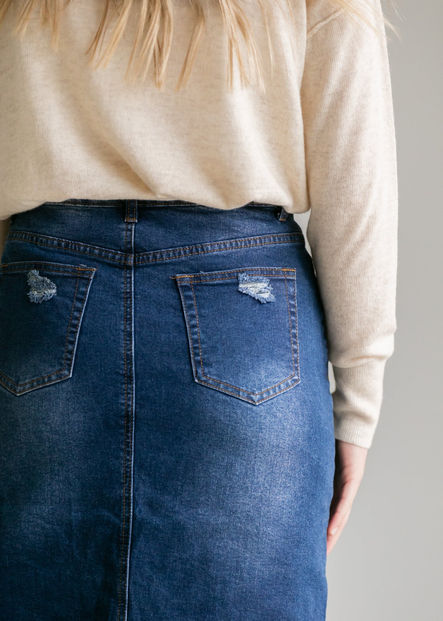 Remi Raw Hem Dark Denim Midi Skirt - FINAL SALE IC Skirts