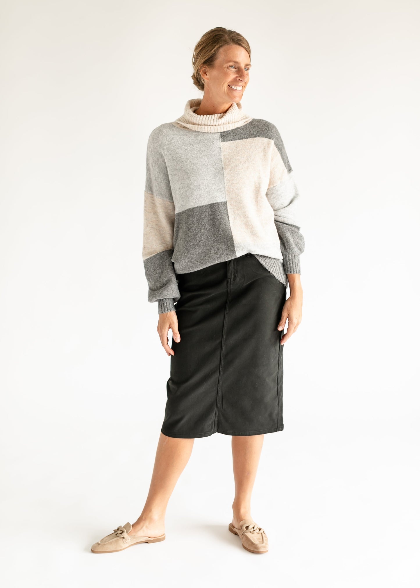 Remi Sable Black Denim Midi Skirt IC Skirts