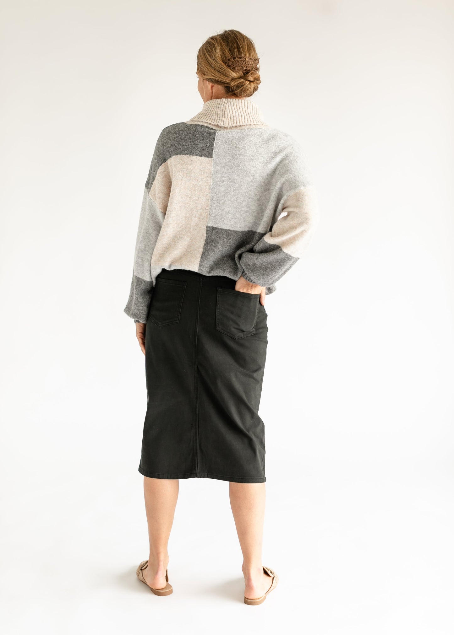 Remi Sable Black Denim Midi Skirt IC Skirts