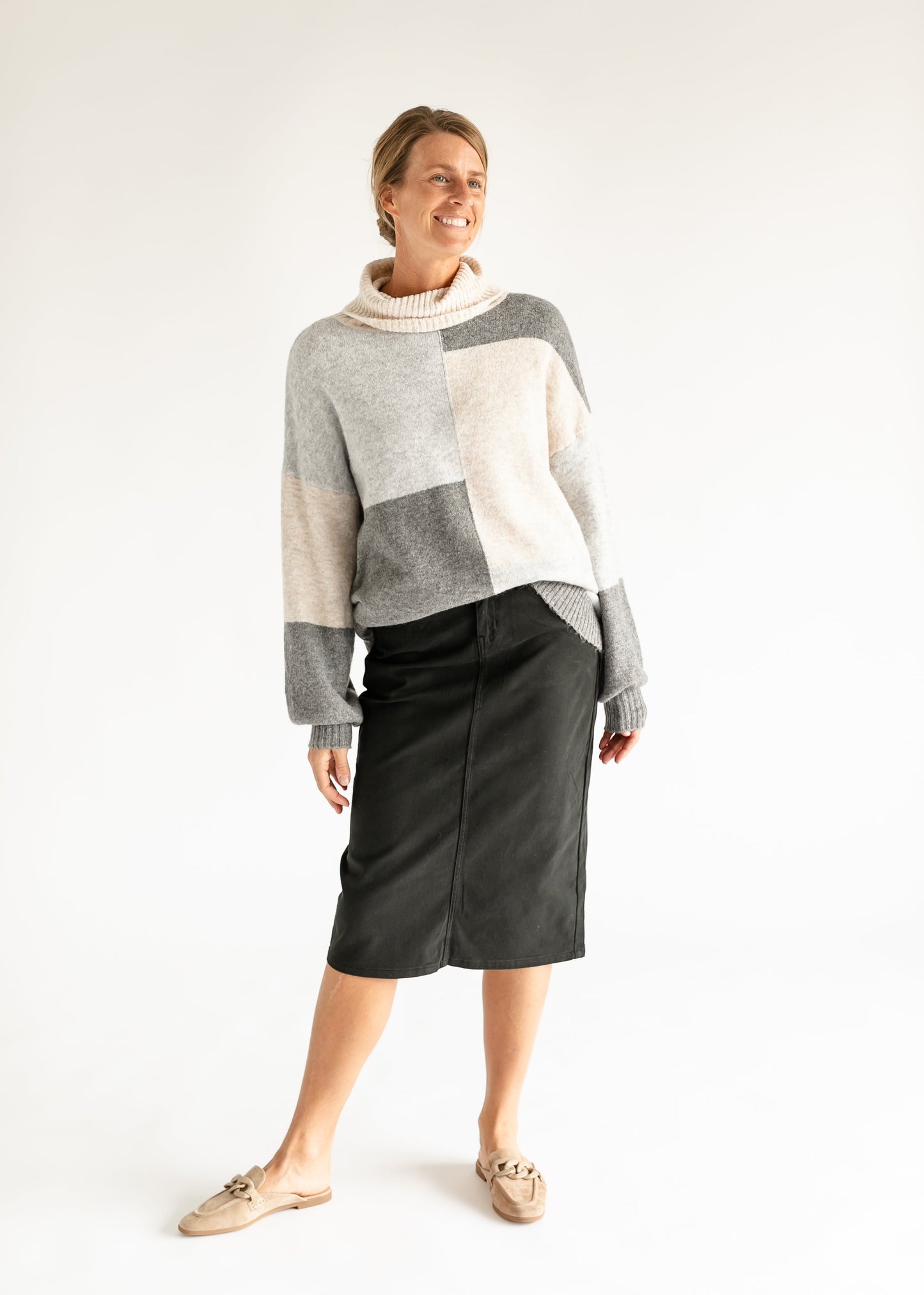 Remi Sable Black Denim Midi Skirt IC Skirts