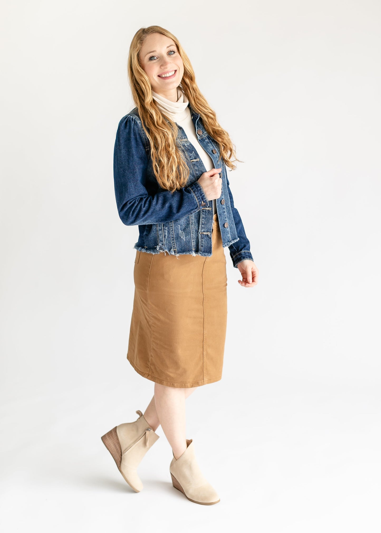 Remi Toasted Coconut Denim Midi Skirt IC Skirts