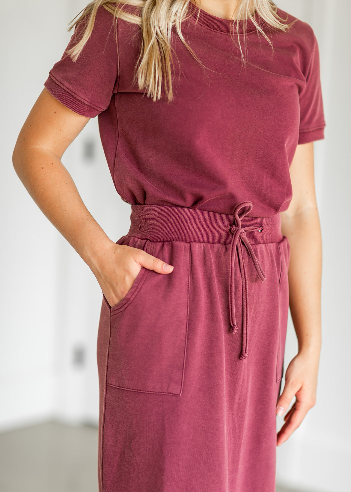 Ribbed Contrast Washed Midi Skirt Skirts