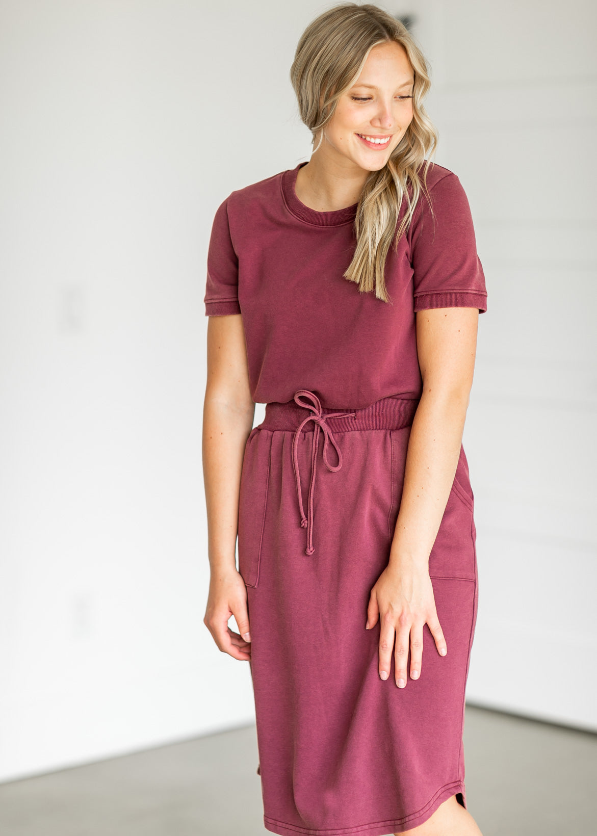Ribbed Contrast Washed Midi Skirt Skirts