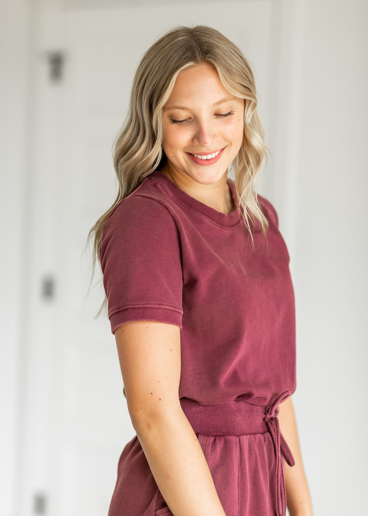 Ribbed Contrast Washed T-Shirt Tops