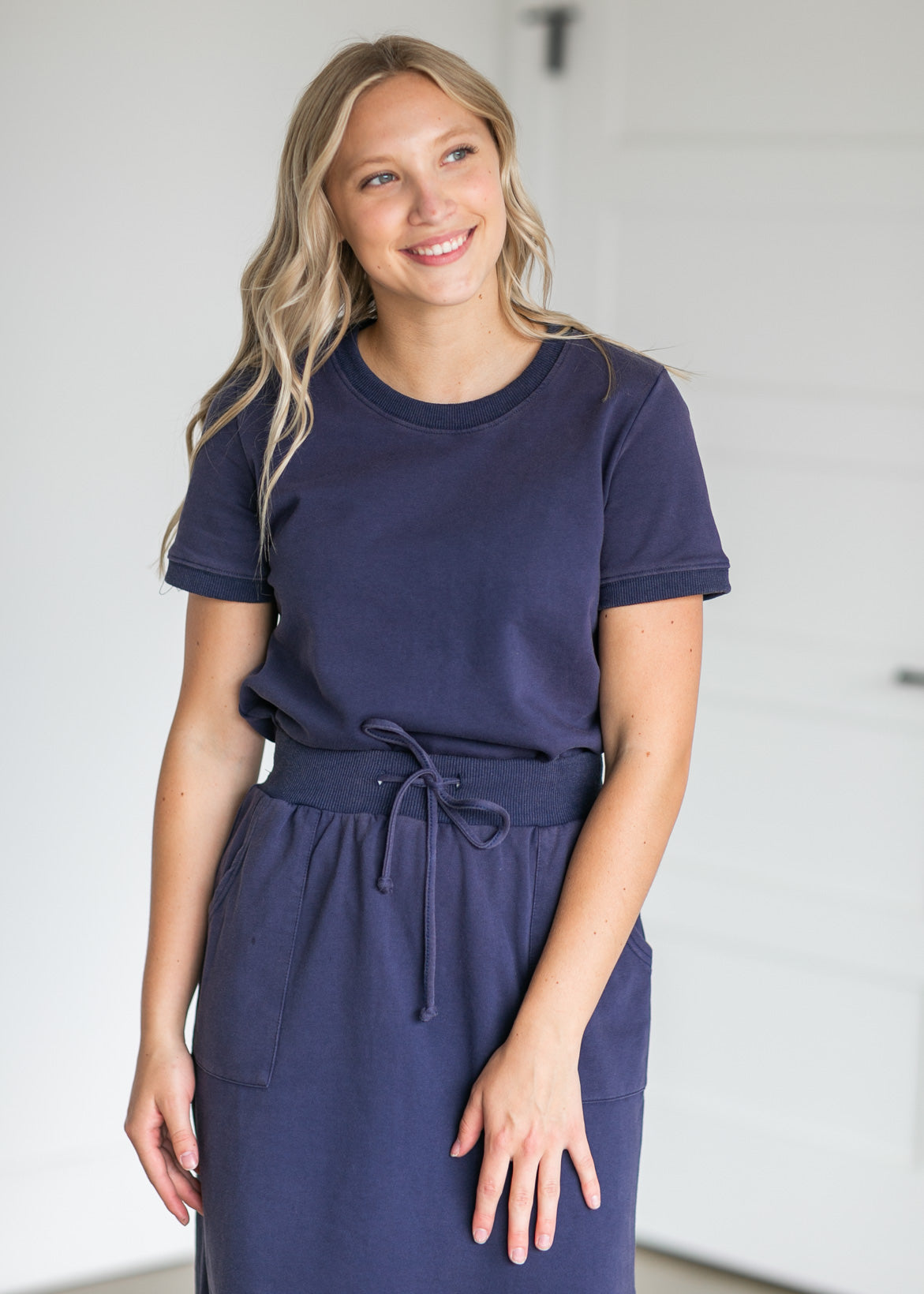 Ribbed Contrast Washed T-Shirt Tops Navy / S