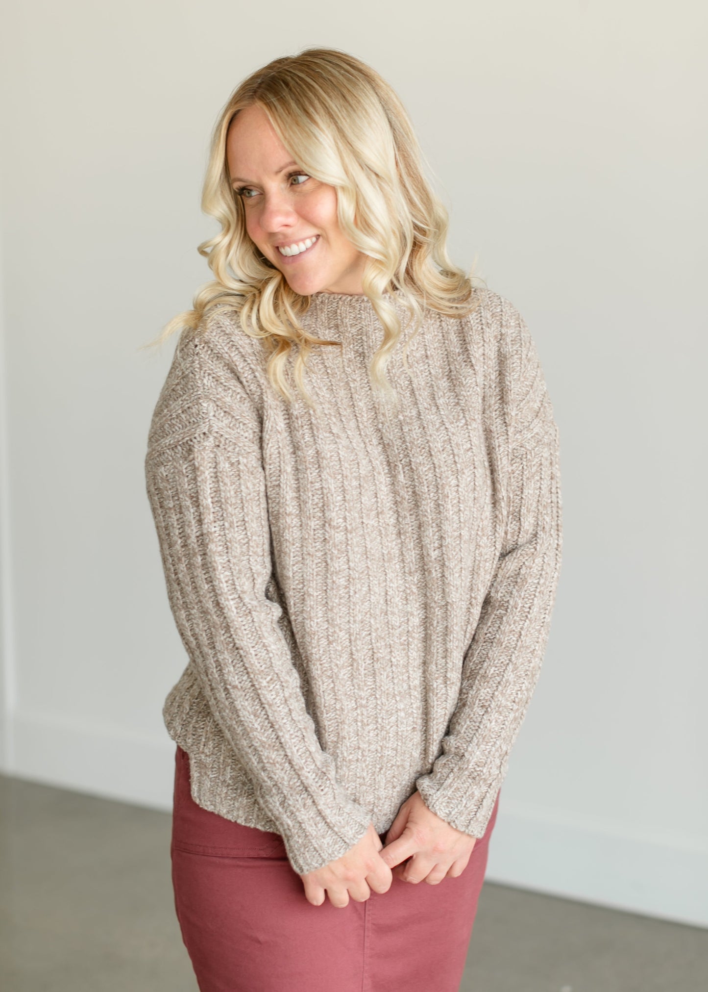 Ribbed Knit Crewneck Sweater FF Tops