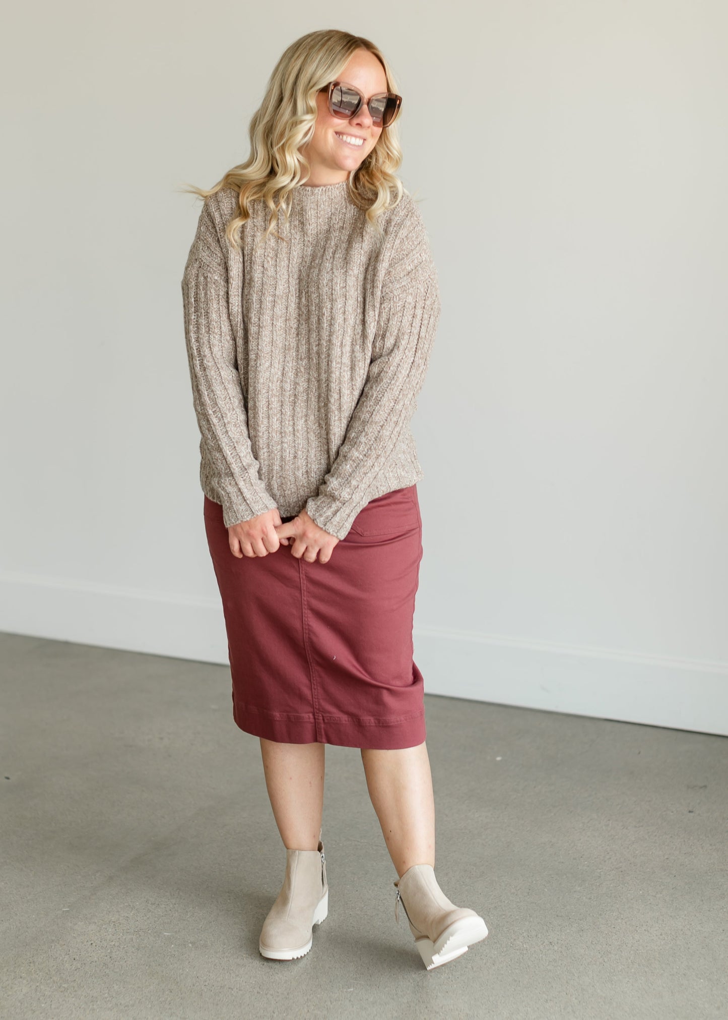Ribbed Knit Crewneck Sweater FF Tops