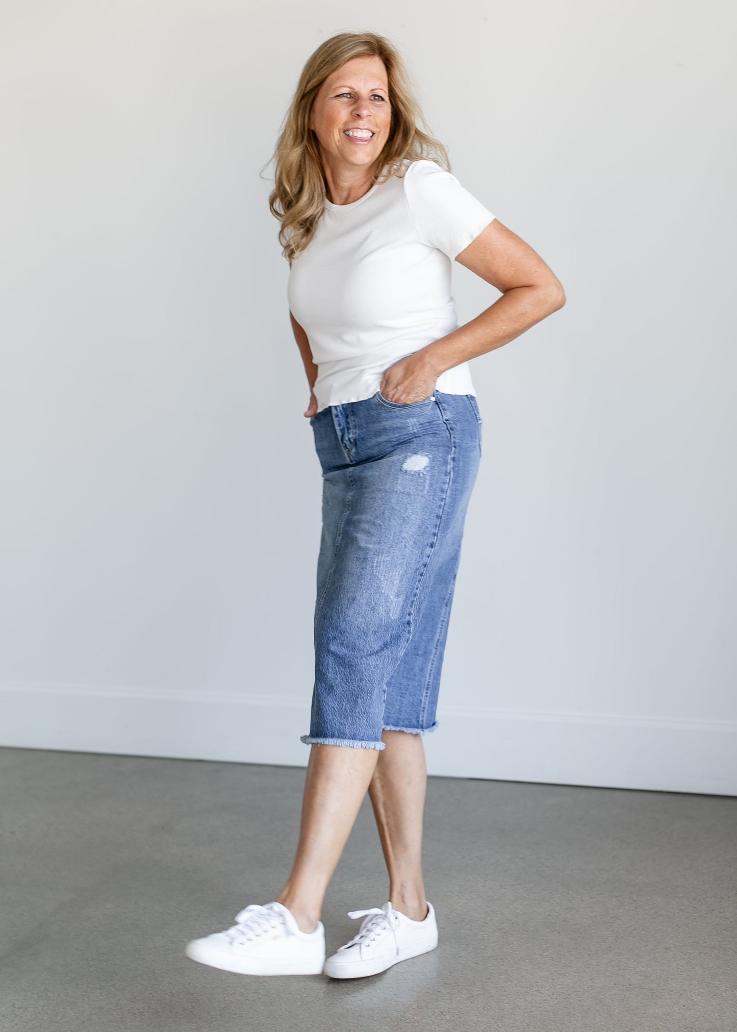 Ribbed Knit Short Sleeve T-Shirt FF Tops