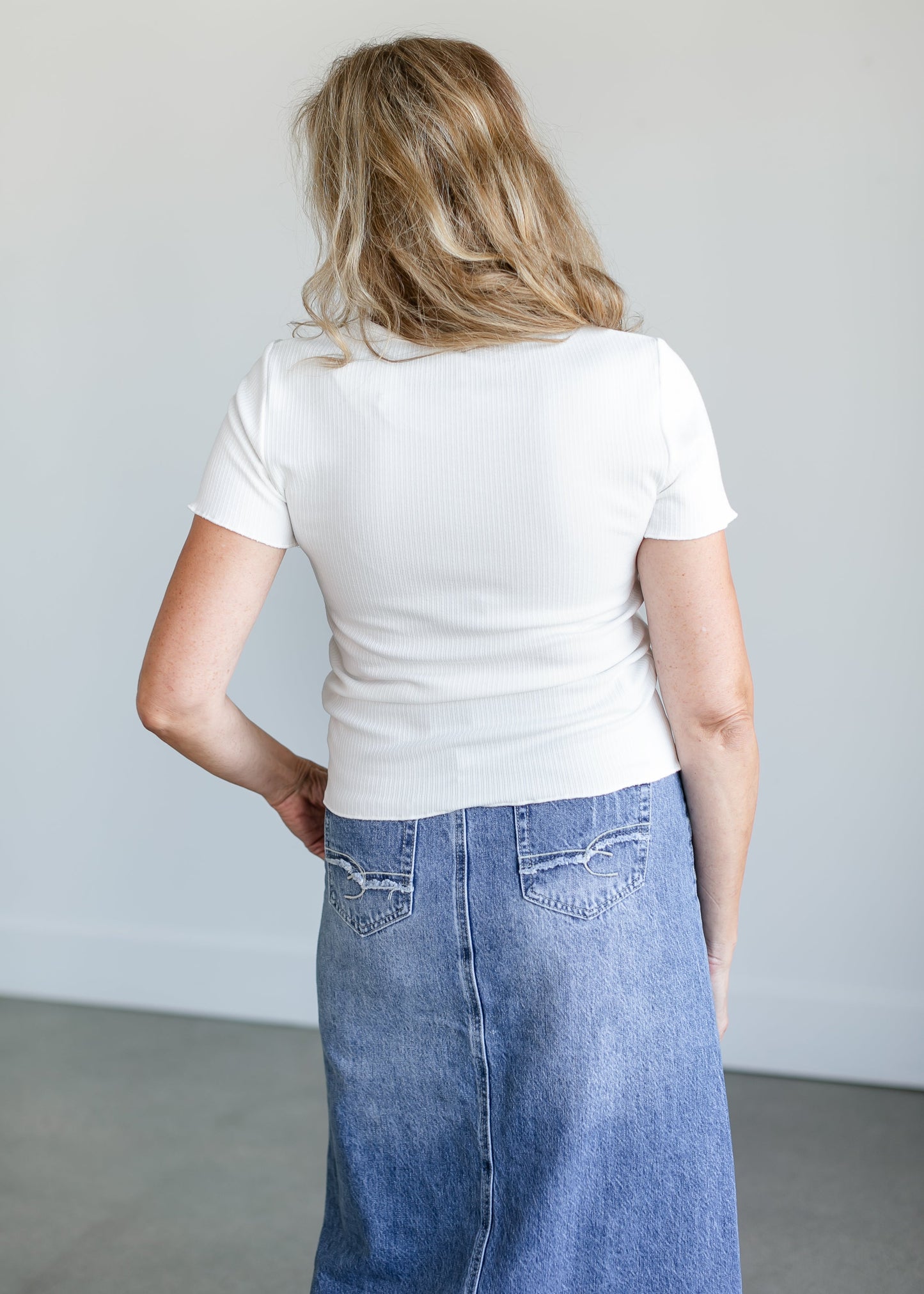 Ribbed Knit Short Sleeve T-Shirt FF Tops