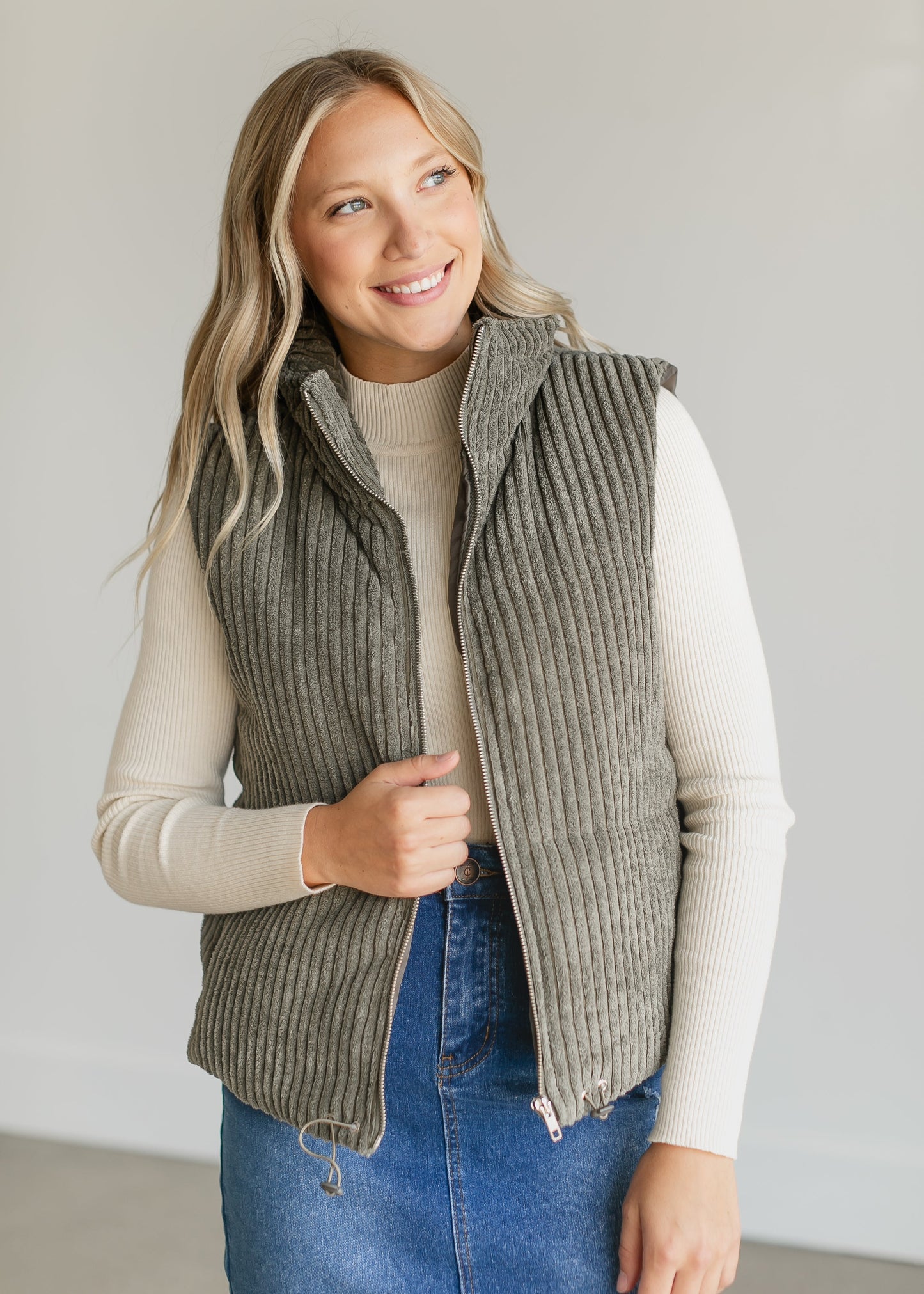 Ribbed Soft Zip-up Vest FF Tops