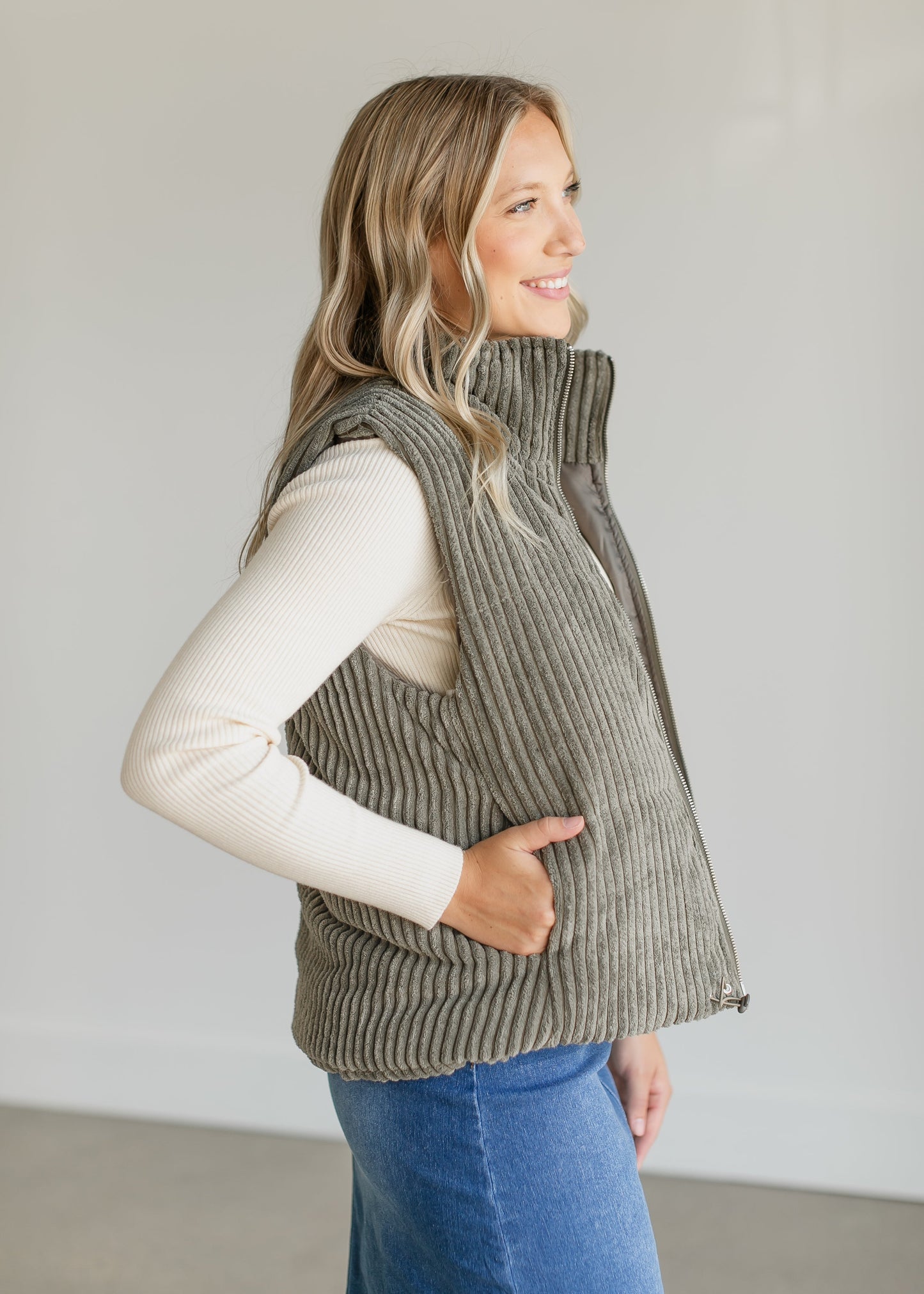 Ribbed Soft Zip-up Vest FF Tops