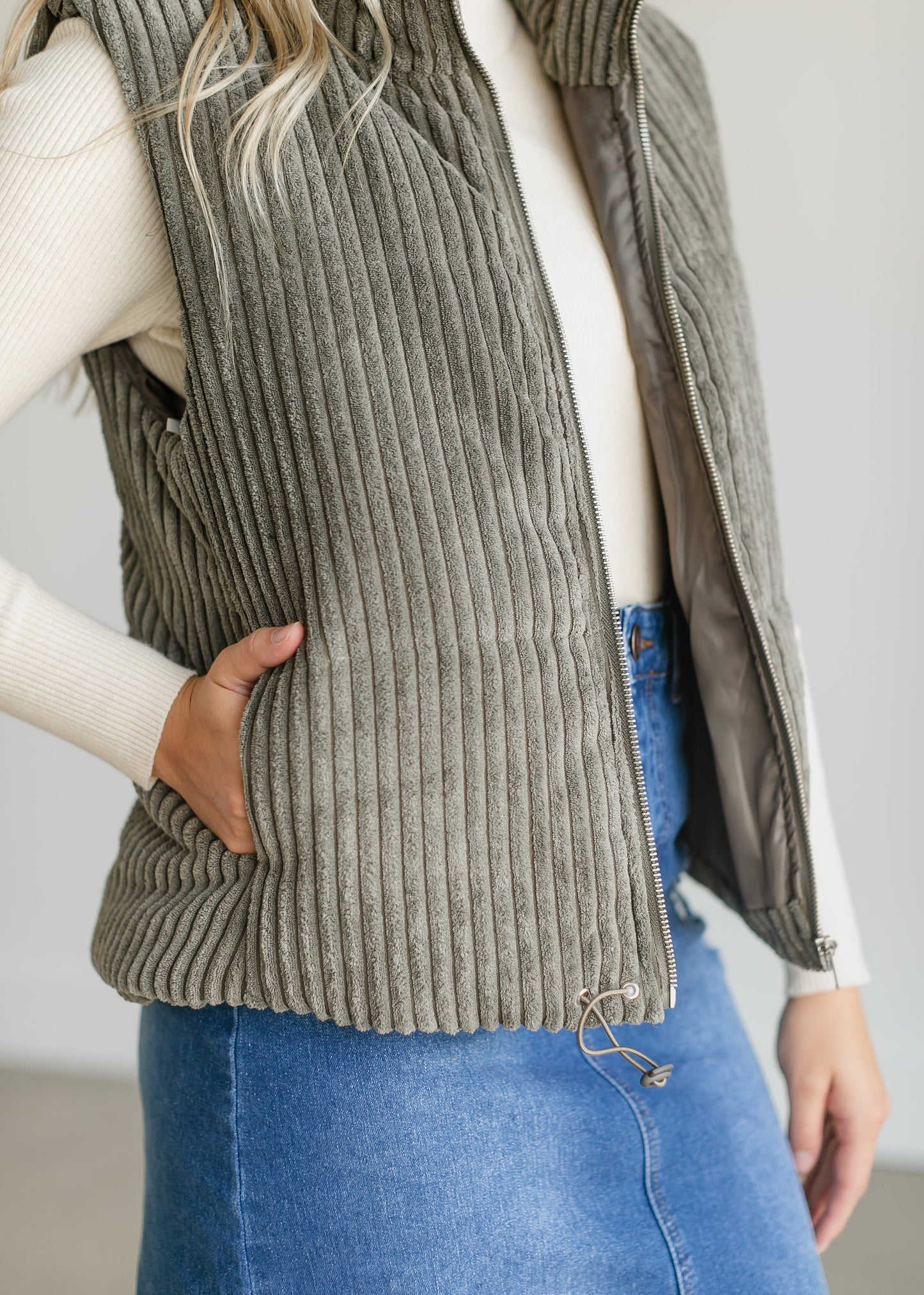 Ribbed Soft Zip-up Vest FF Tops
