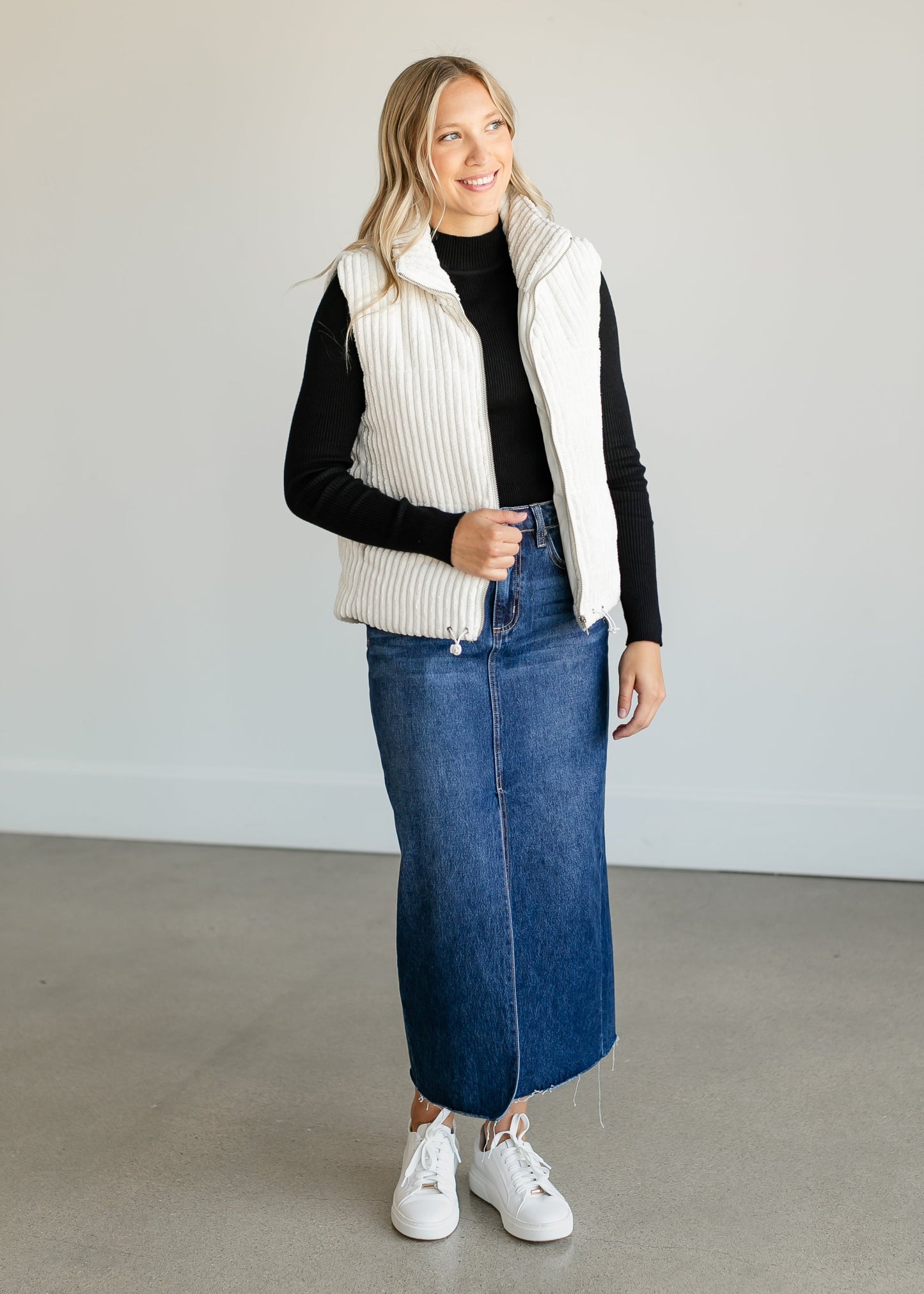 Ribbed Soft Zip-up Vest FF Tops