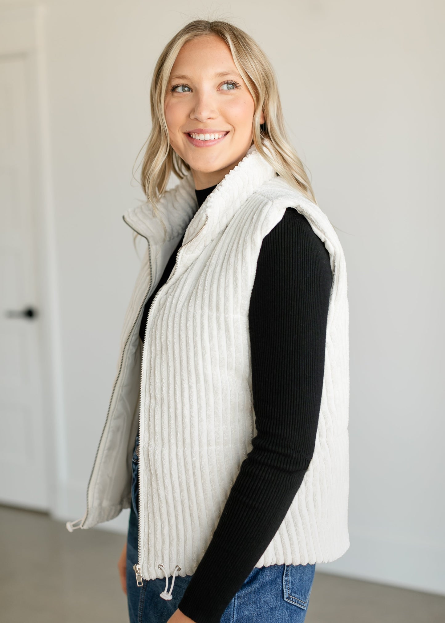 Ribbed Soft Zip-up Vest FF Tops
