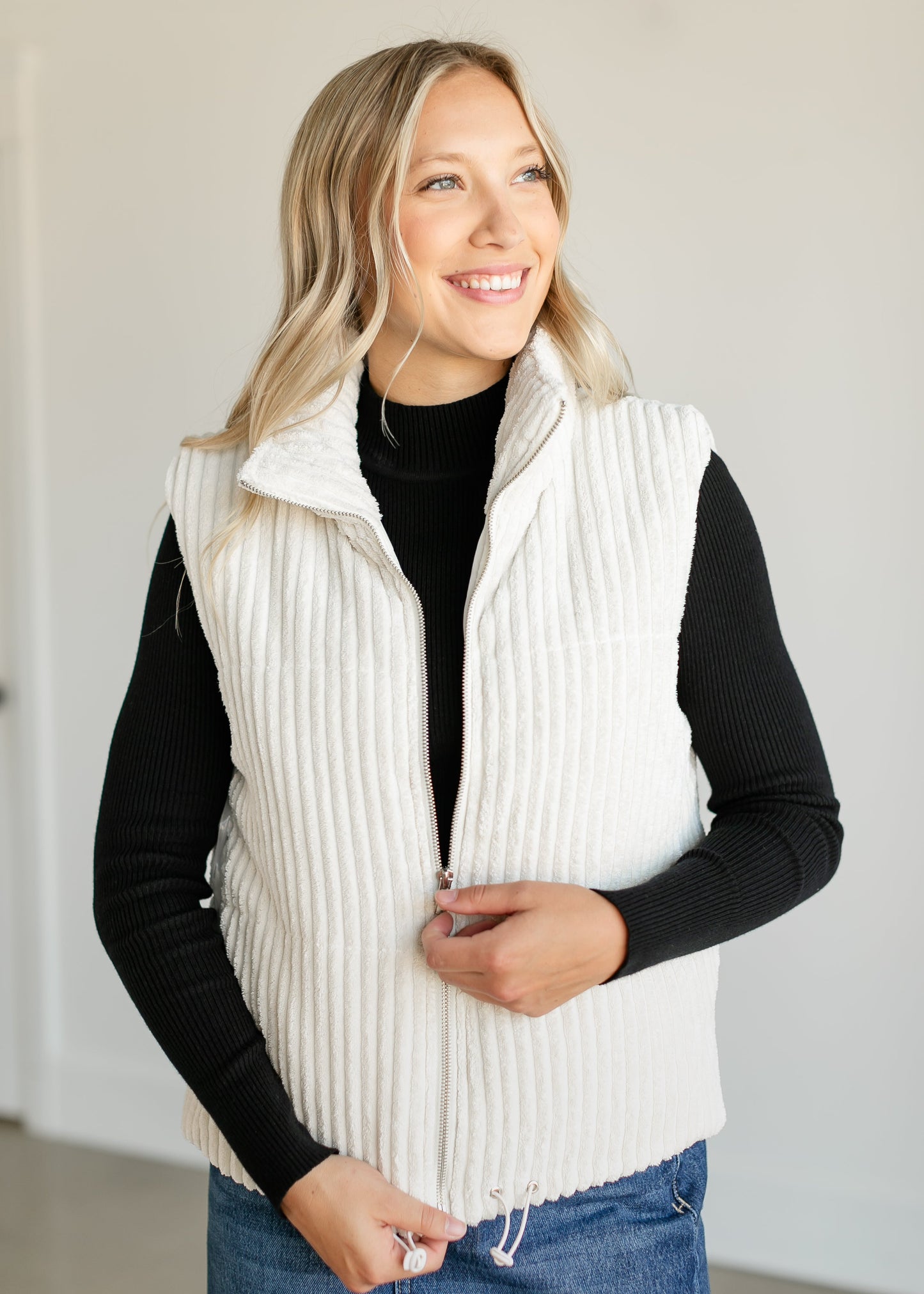 Ribbed Soft Zip-up Vest FF Tops