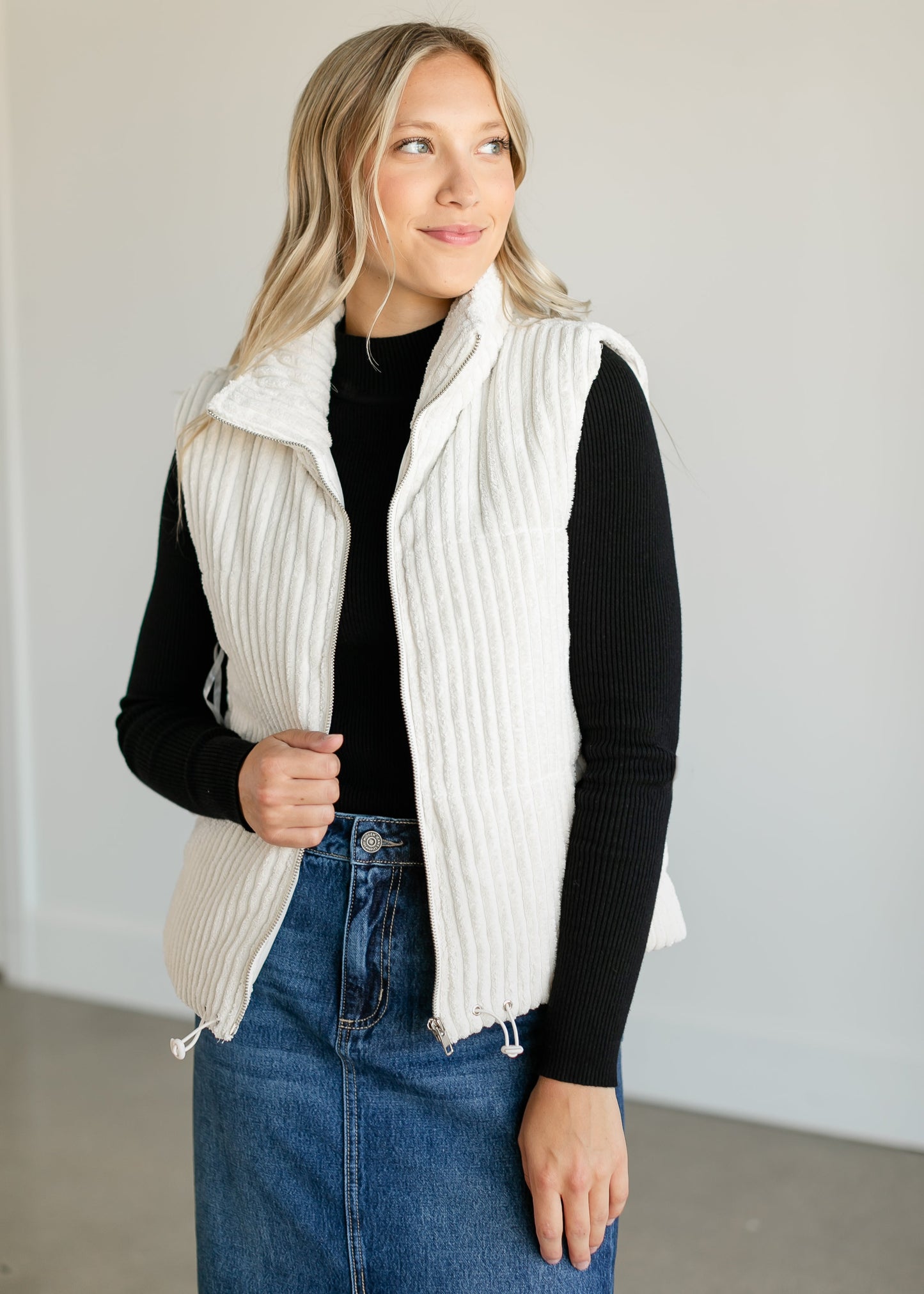 Ribbed Soft Zip-up Vest FF Tops