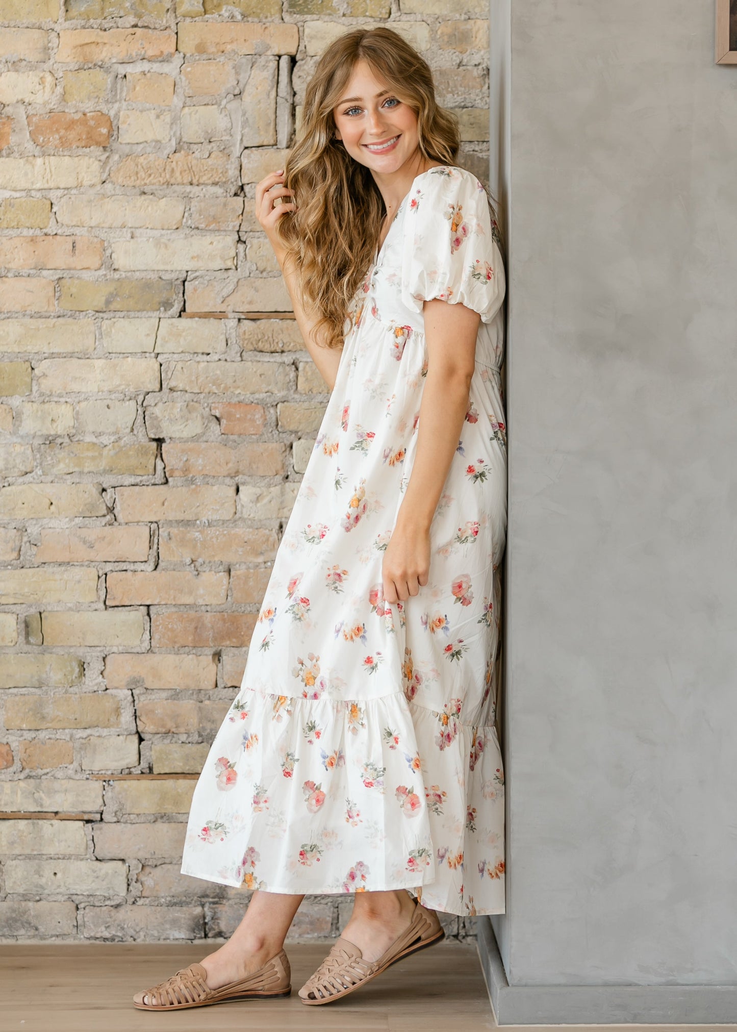 Romantic Floral Puff Sleeve Maxi Dress FF Dresses