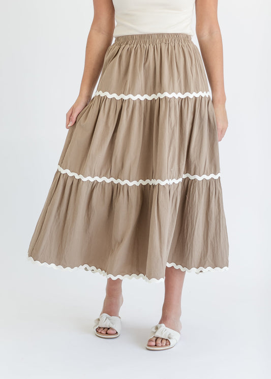 Rowan Trimmed Tiered Maxi Skirt FF Skirts
