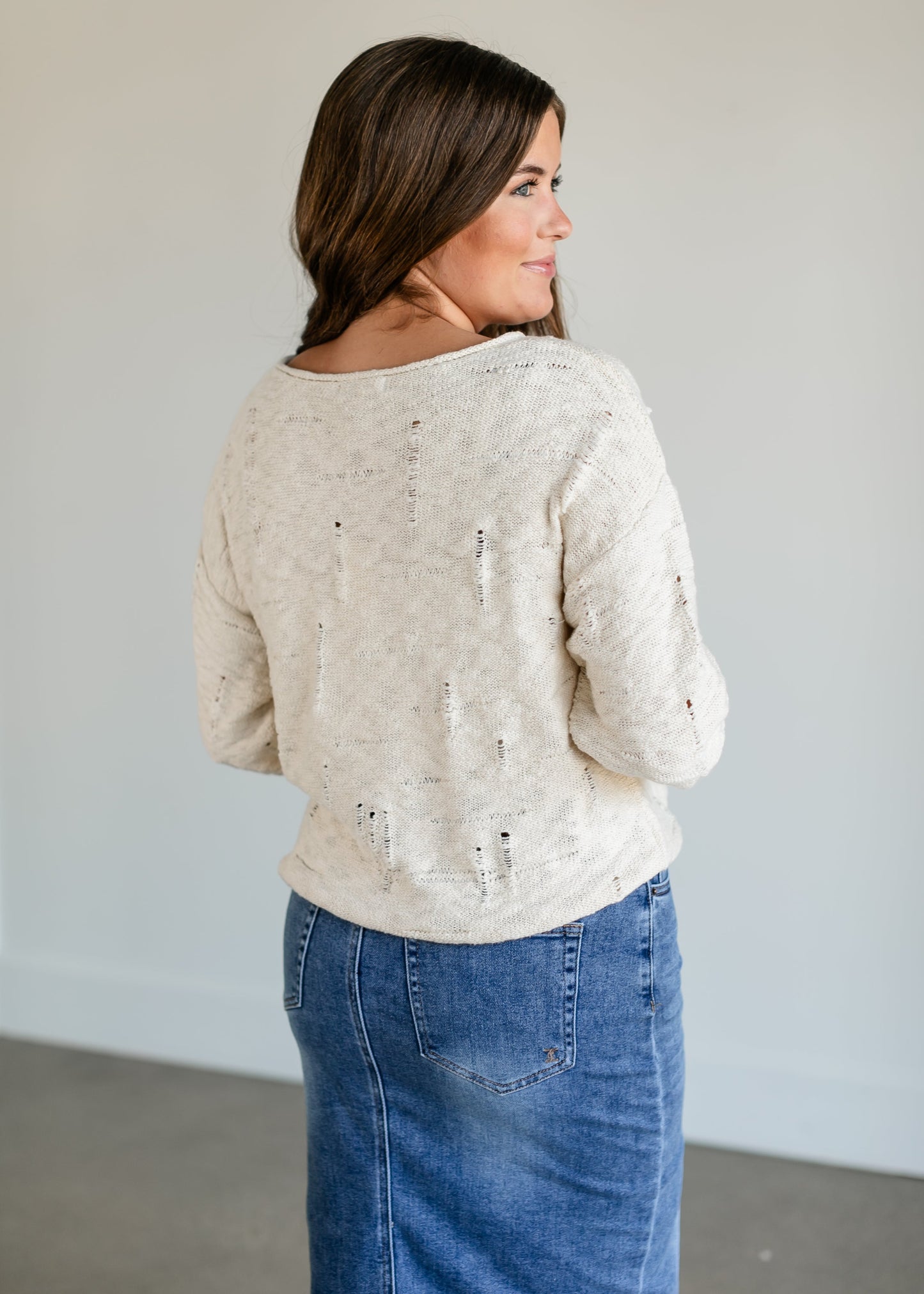 Rowe Boatneck Distressed Sweater FF Tops