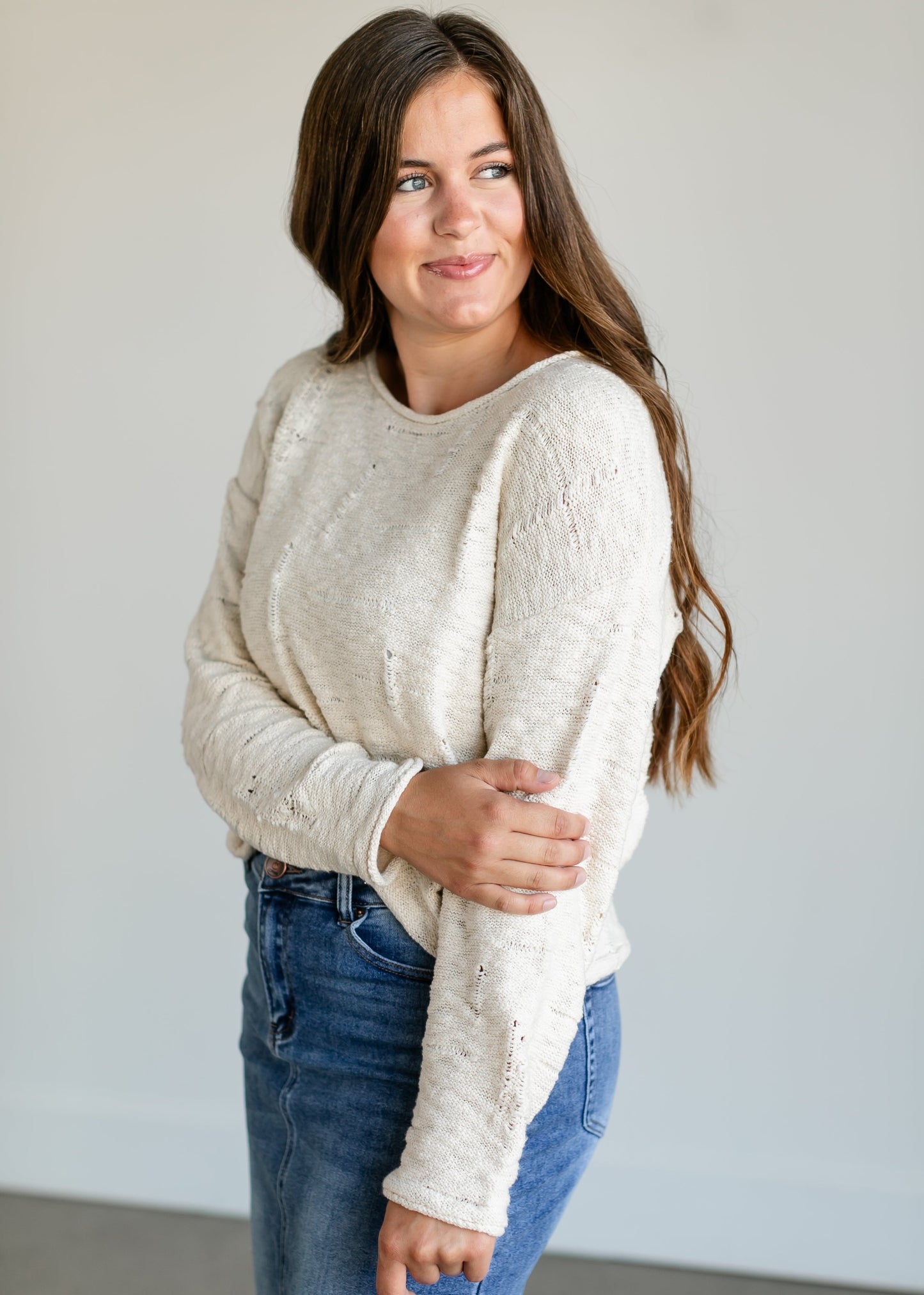 Rowe Boatneck Distressed Sweater FF Tops