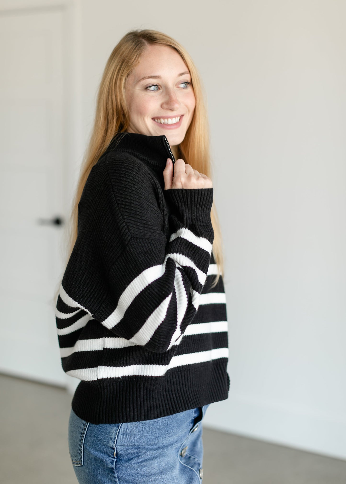 Russell Striped Quarter Zip Sweater FF Tops