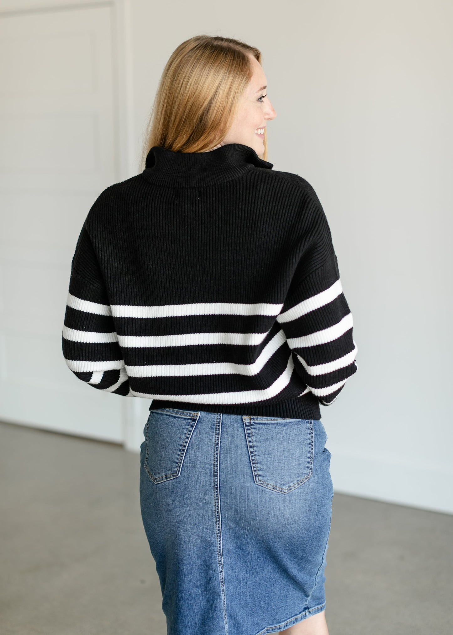 Russell Striped Quarter Zip Sweater FF Tops