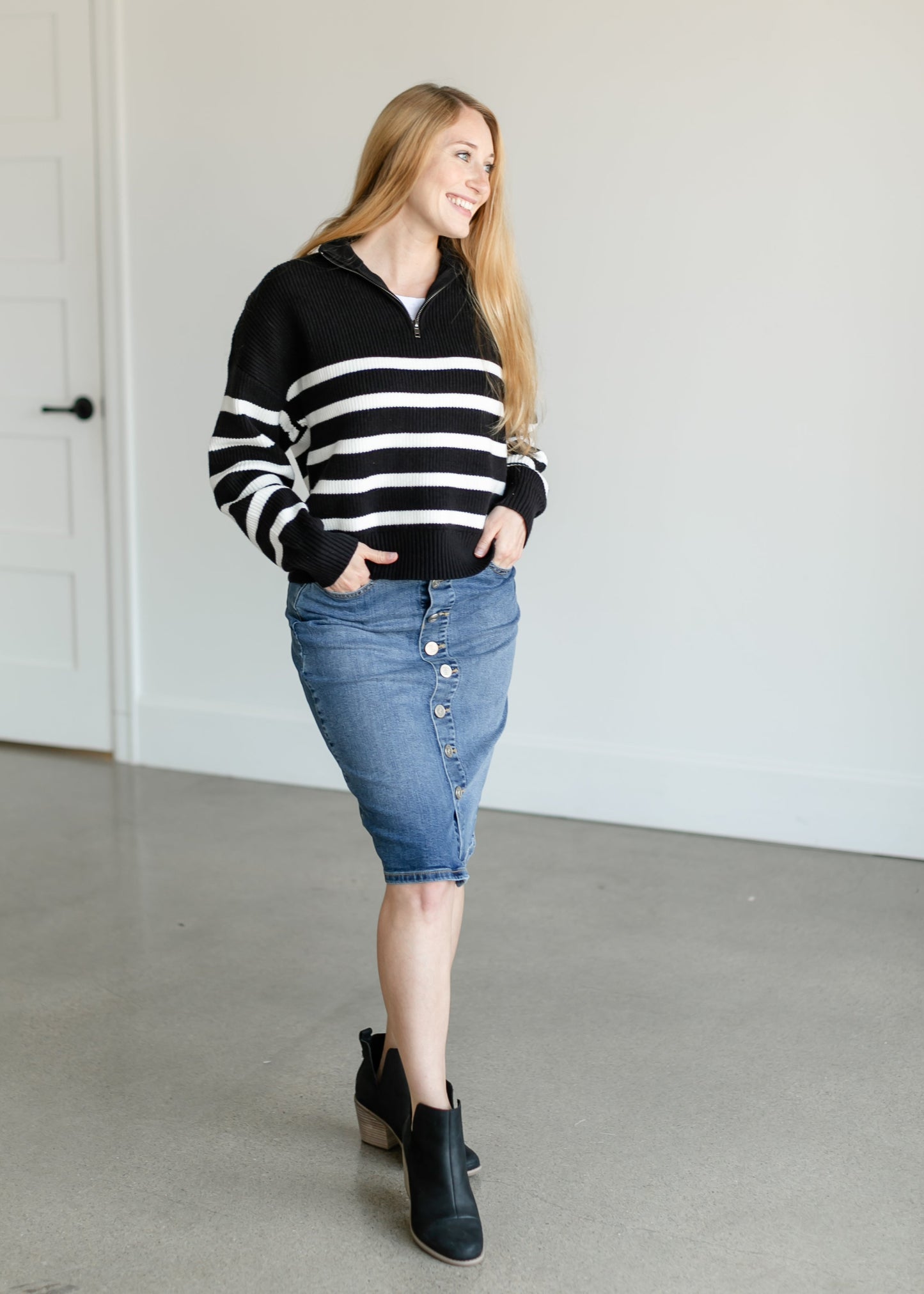 Russell Striped Quarter Zip Sweater FF Tops