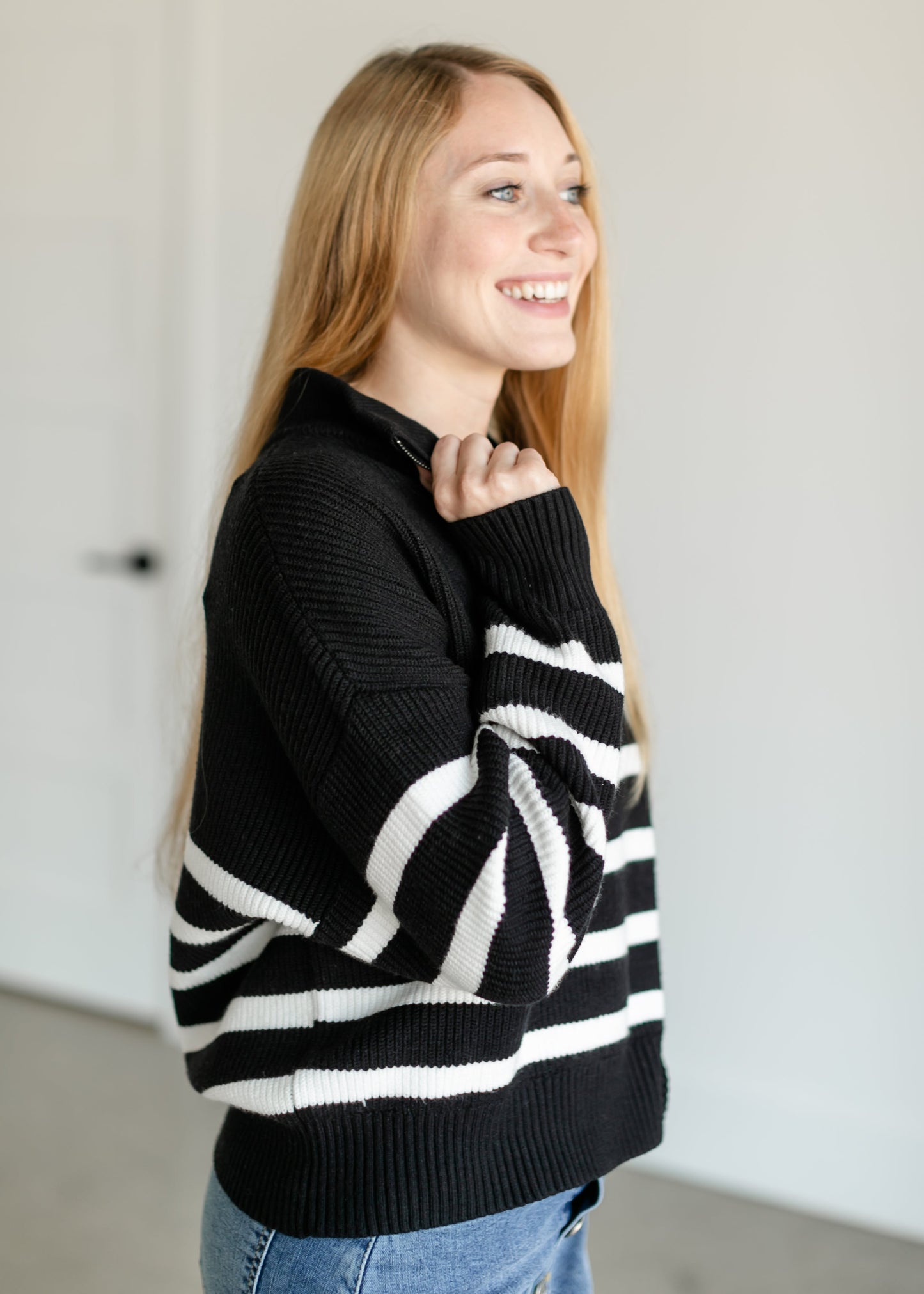 Russell Striped Quarter Zip Sweater FF Tops