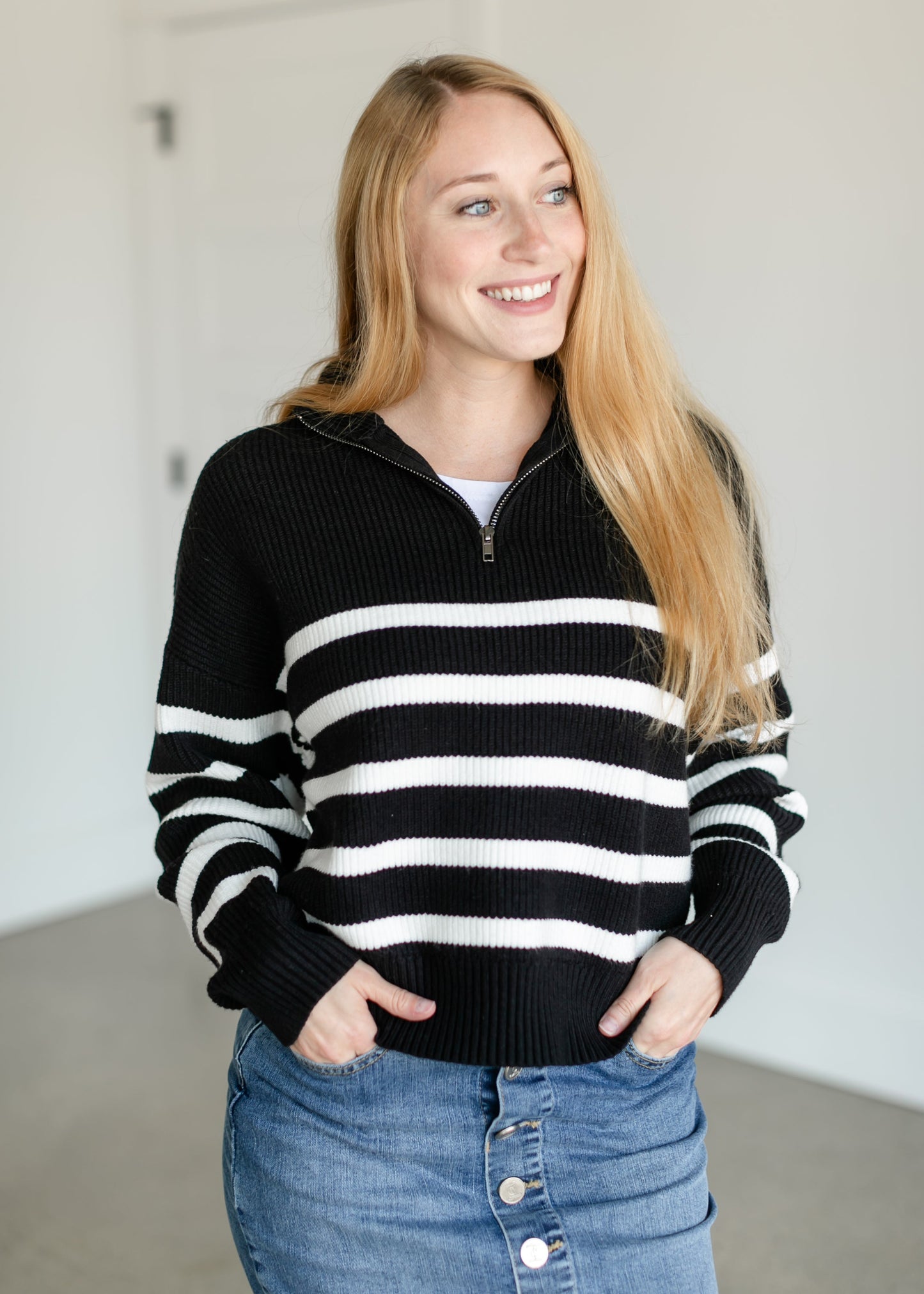 Russell Striped Quarter Zip Sweater FF Tops