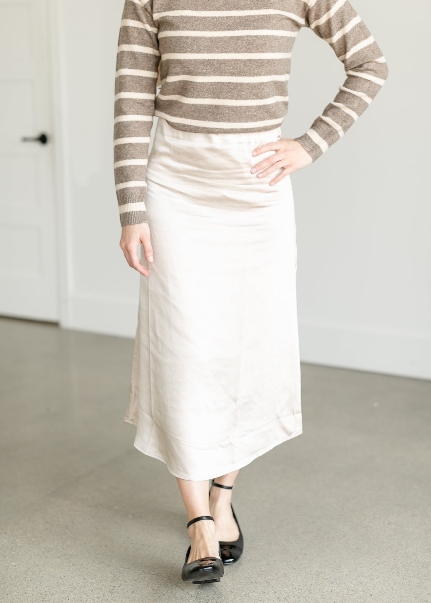 Satin Champagne Midi Skirt FF Skirts