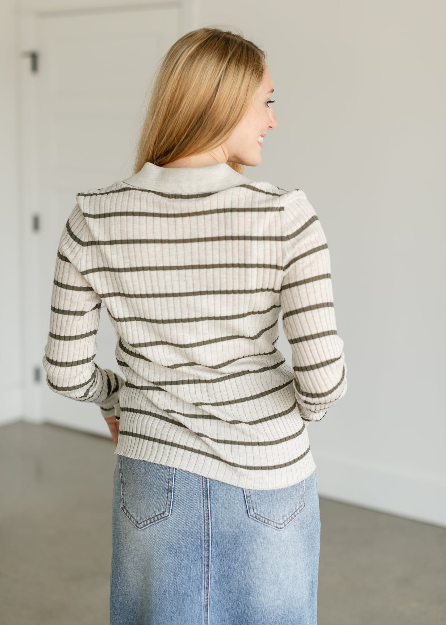 Savannah Ribbed Striped Polo Top FF Tops