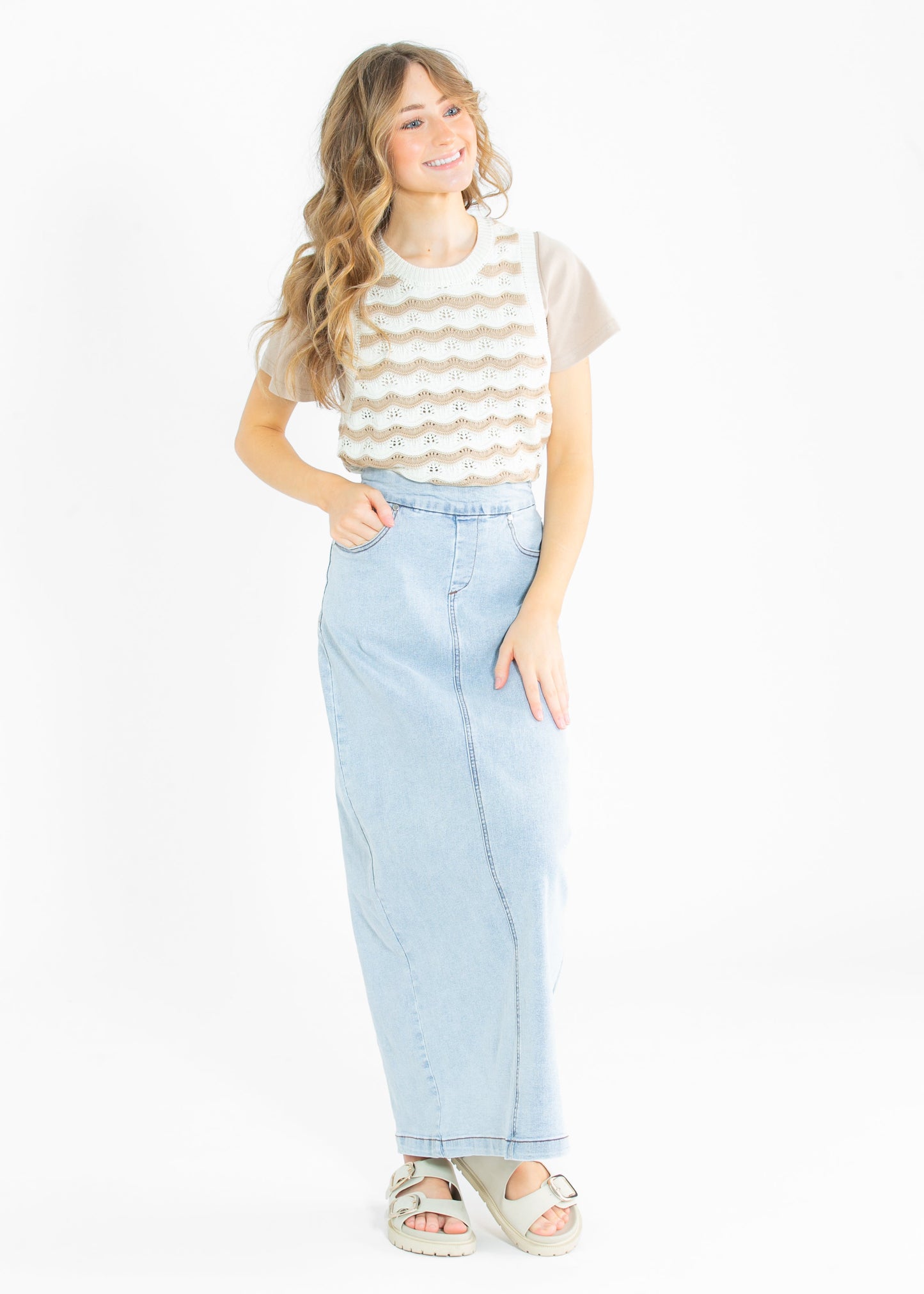 Seraphine Wavy Pattern Knit Sleeveless Top FF Tops