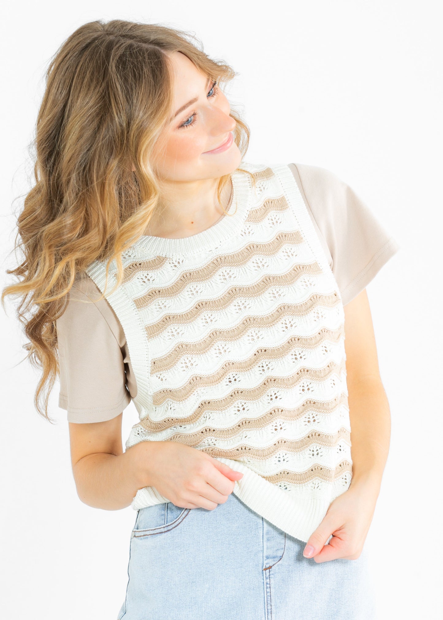 Seraphine Wavy Pattern Knit Sleeveless Top FF Tops