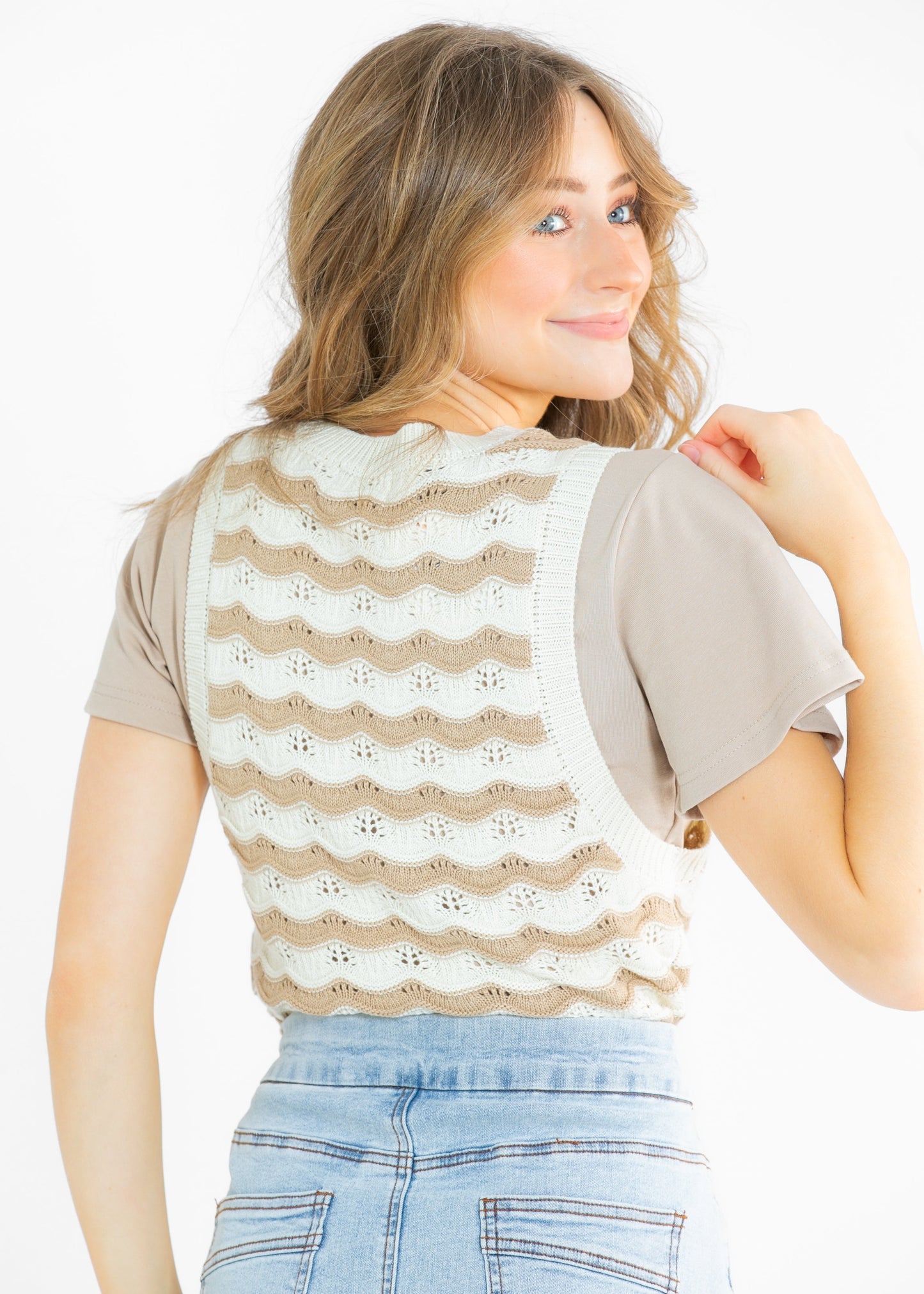 Seraphine Wavy Pattern Knit Sleeveless Top FF Tops