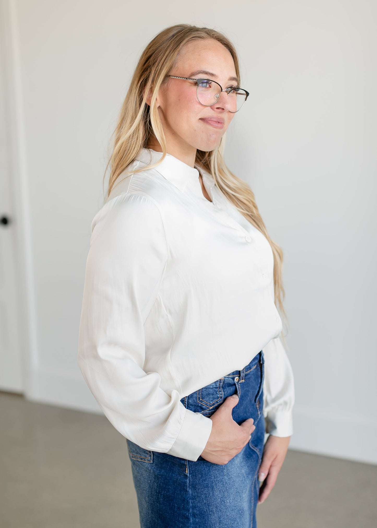 Serenity Lux Sheen Button Up Top FF Tops