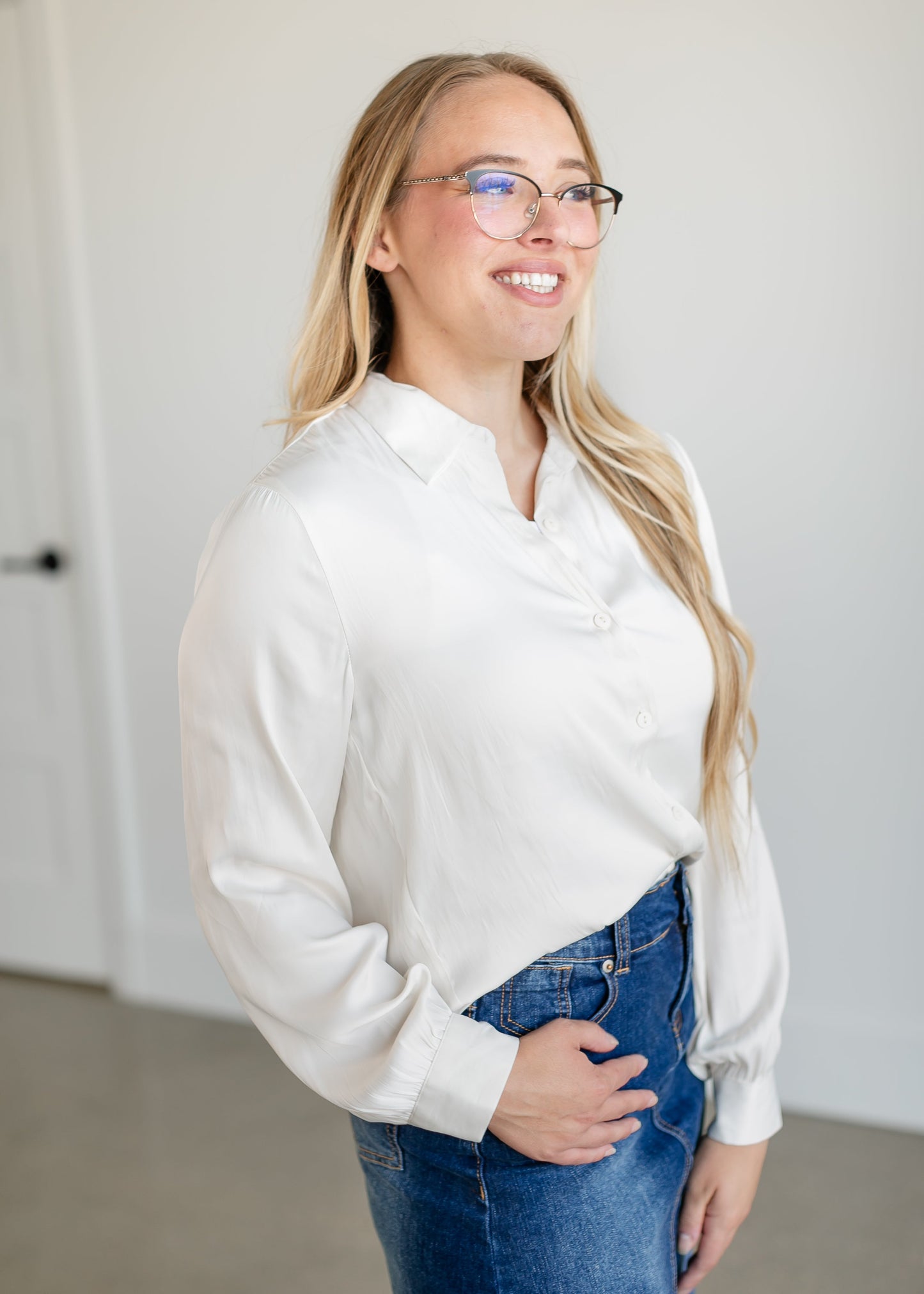 Serenity Lux Sheen Button Up Top FF Tops