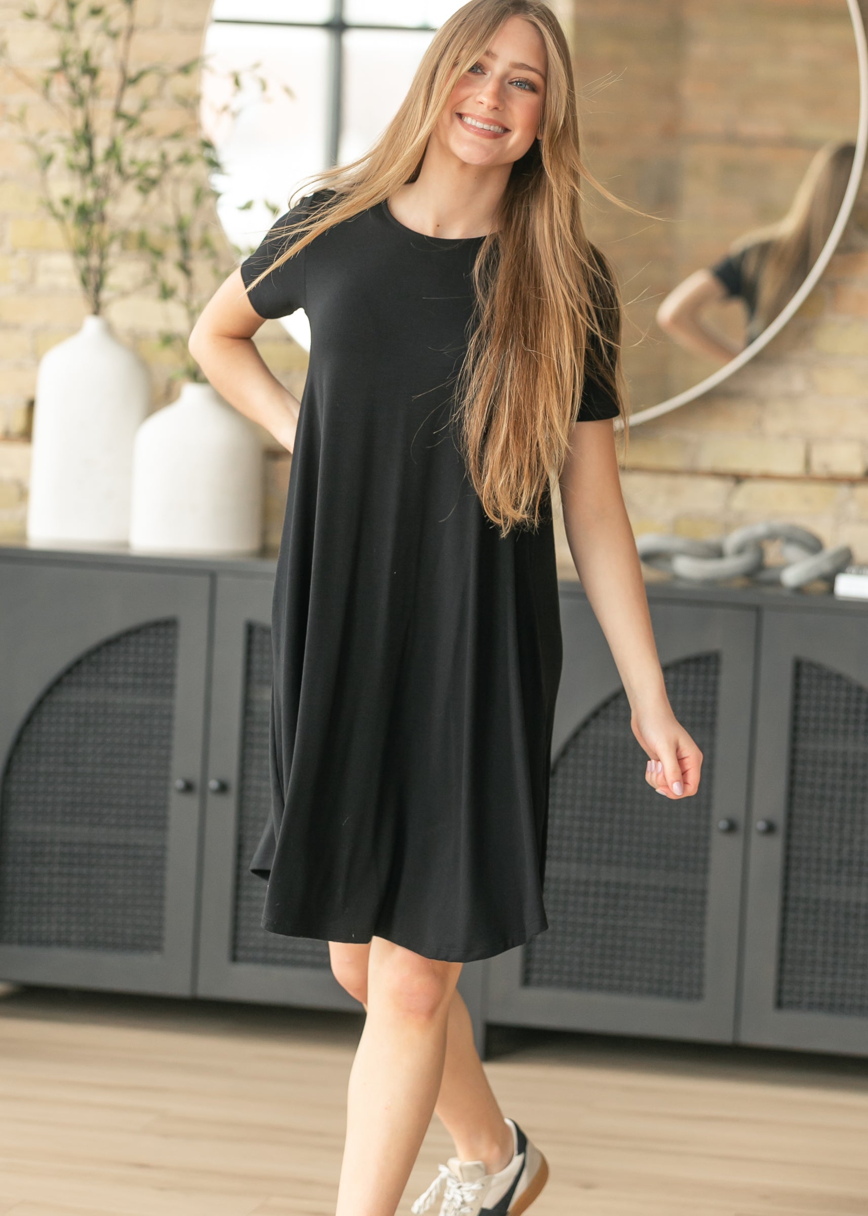 Short Sleeve A-Line Midi Dress – Inherit Co