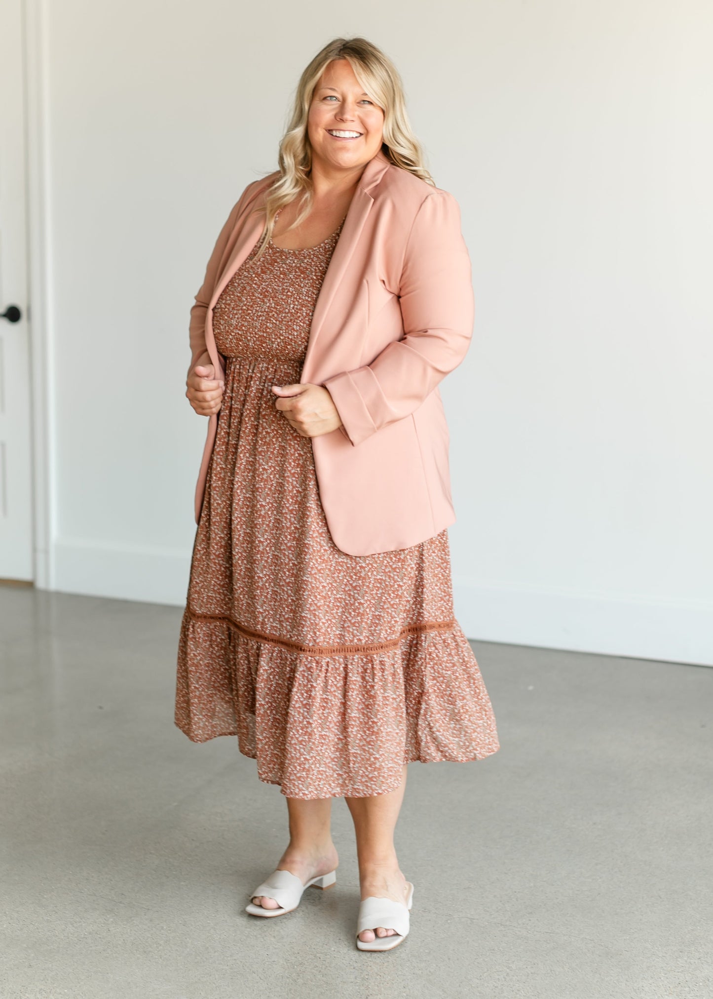 Short Sleeve Floral Smocked Midi Dress FF Dresses