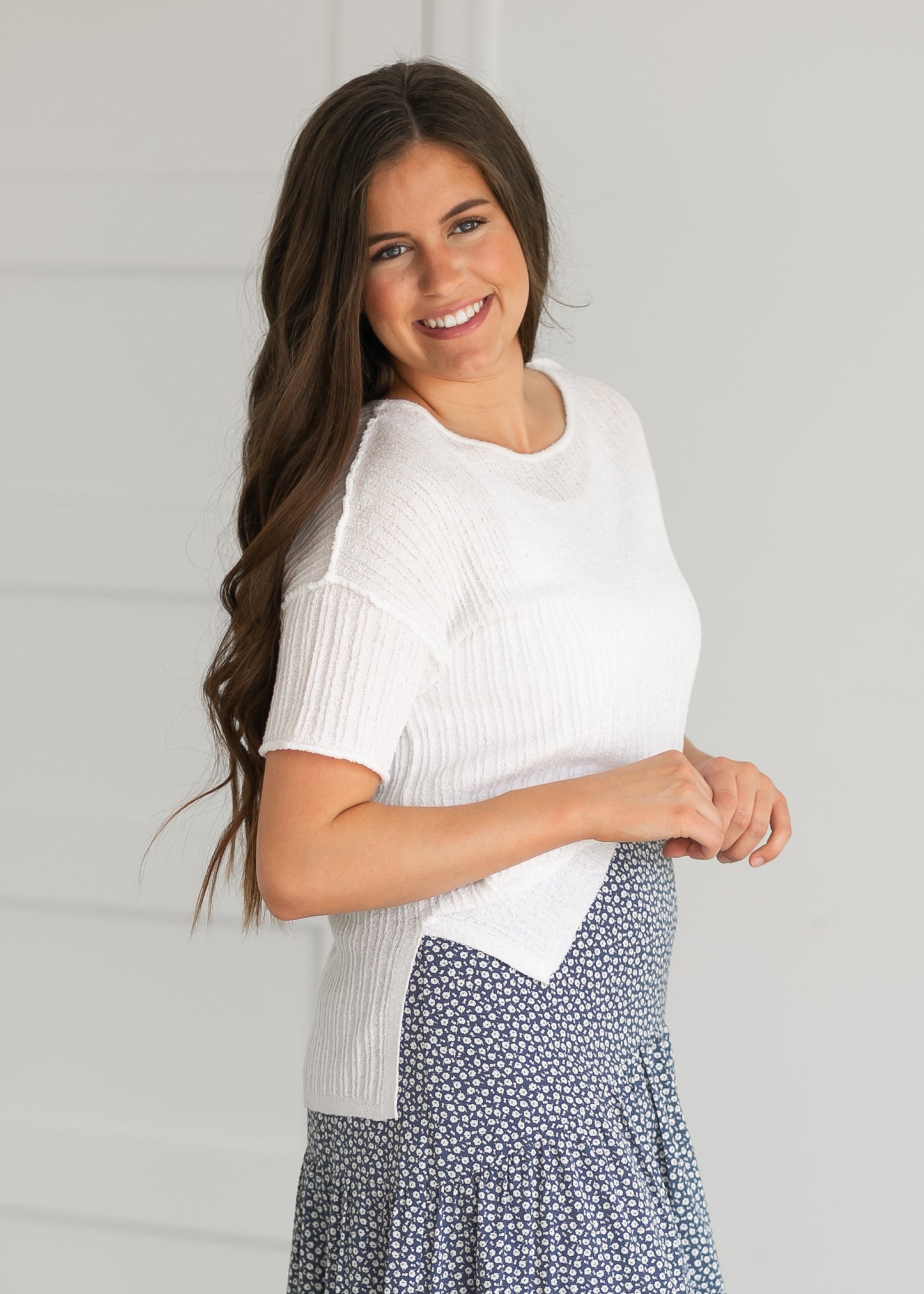 Short Sleeve Lightweight Knit Top Tops