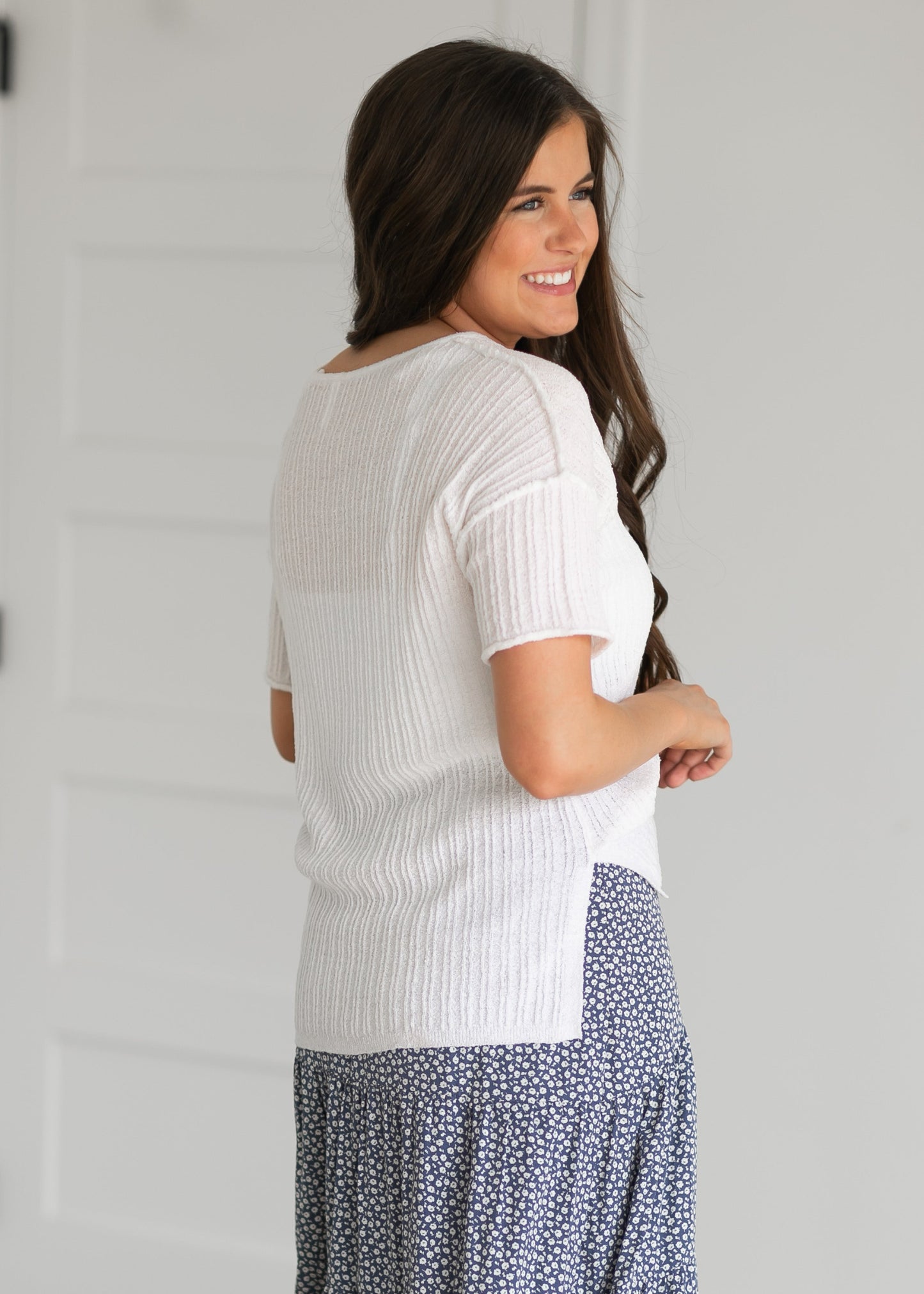 Short Sleeve Lightweight Knit Top Tops
