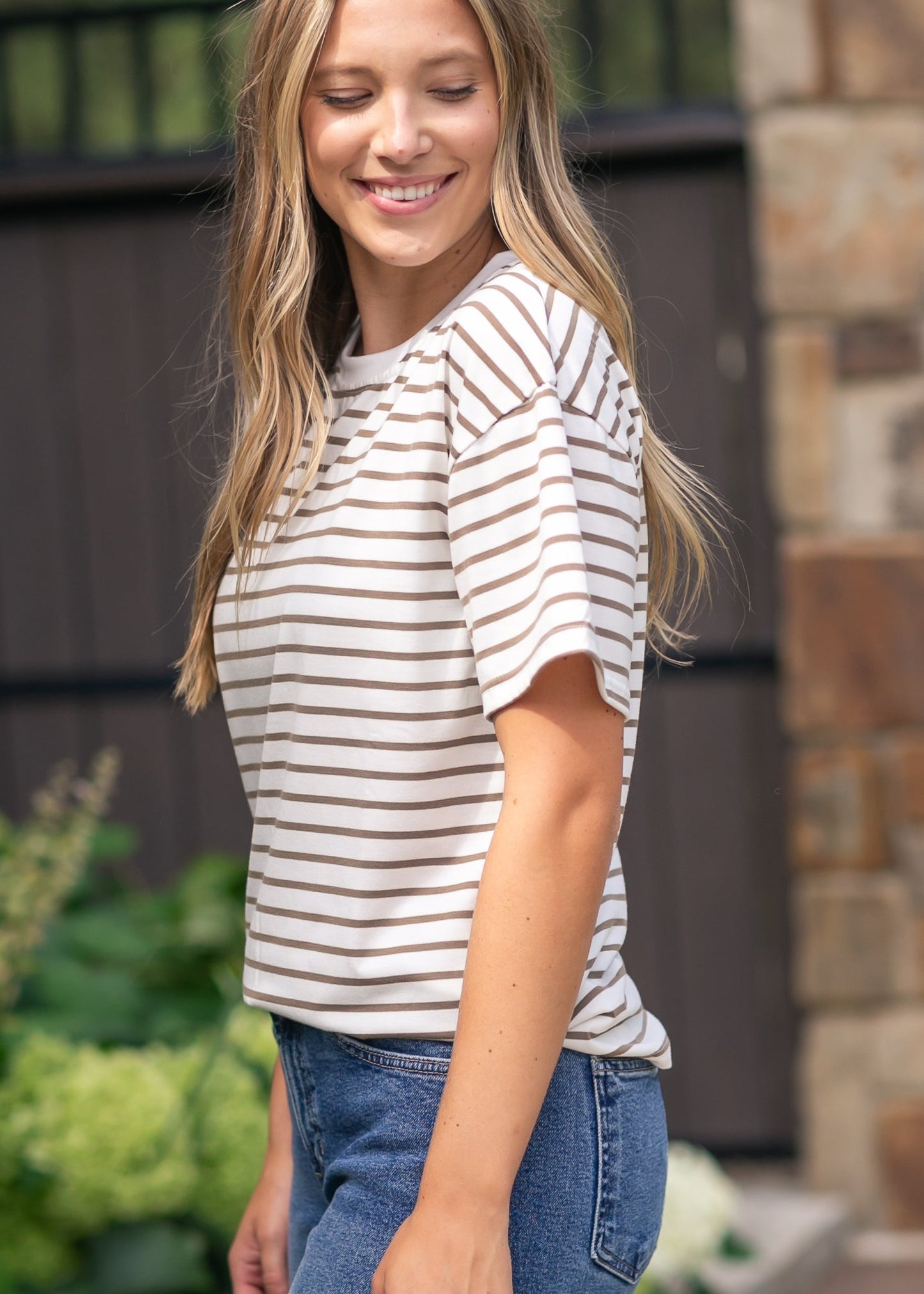 Short Sleeve Stripe Crewneck Tee FF Tops