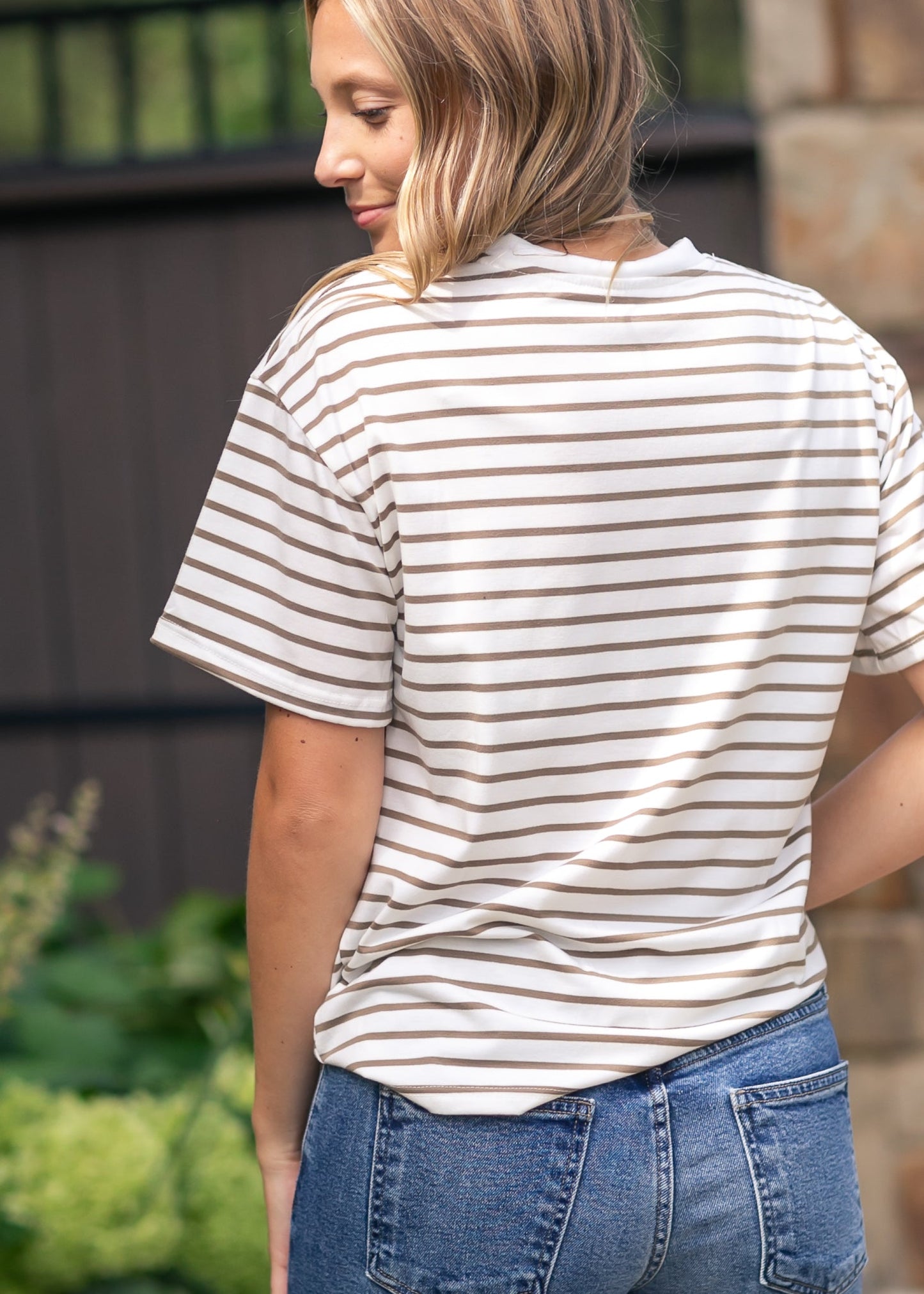 Short Sleeve Stripe Crewneck Tee FF Tops