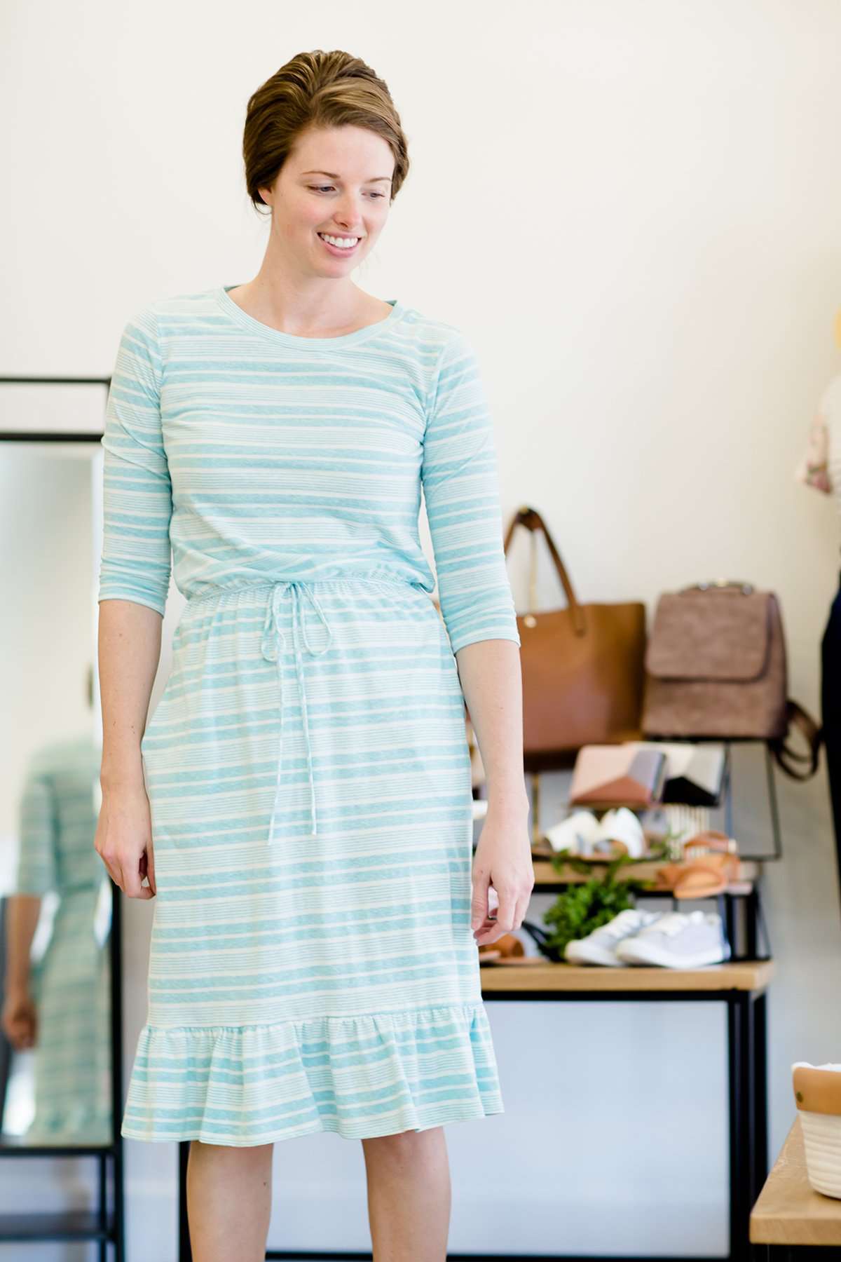 Side Pocket Striped Midi Dress-FINAL SALE Dresses