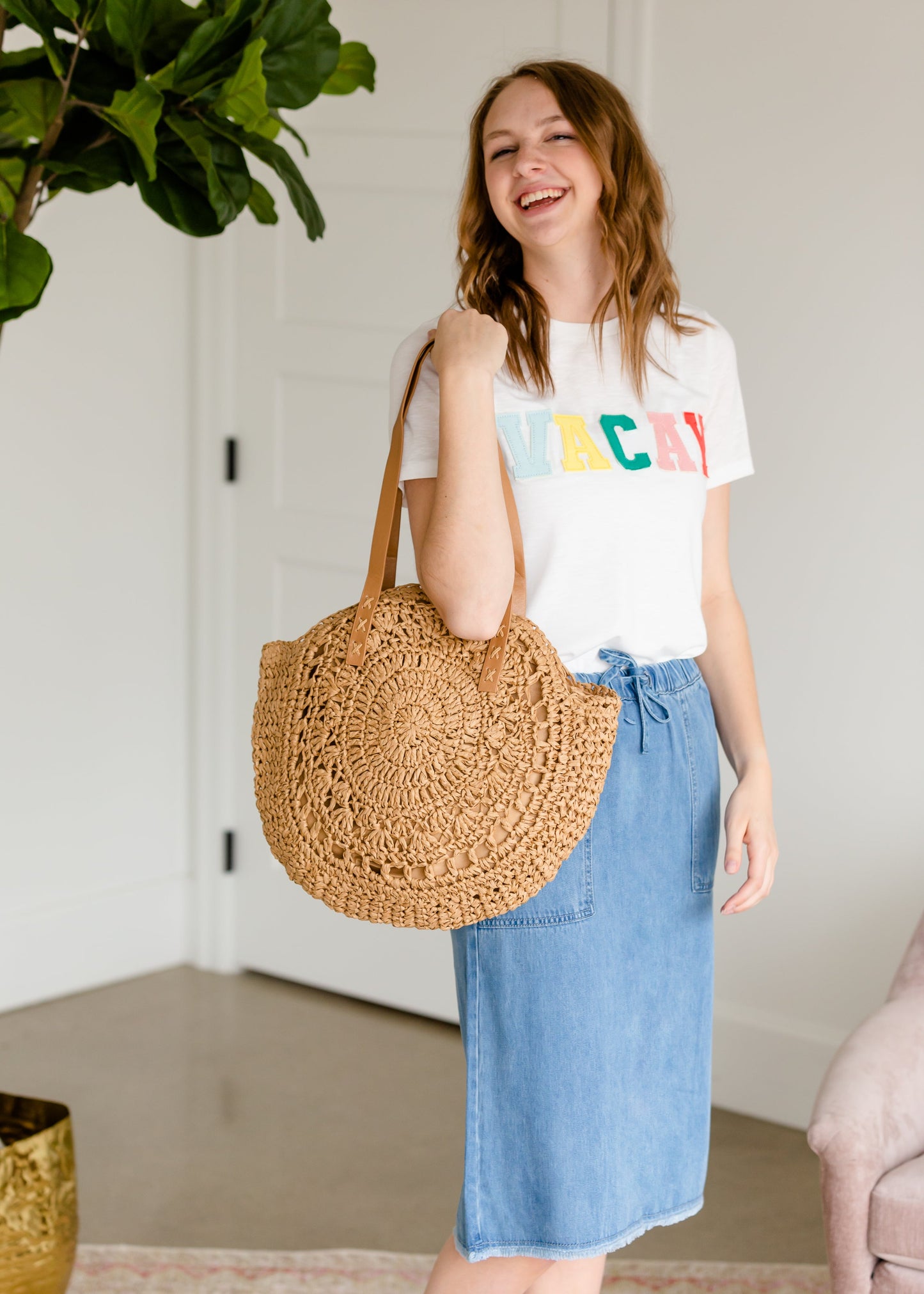 Sky Drawstring Waist Chambray Denim Midi Jean Skirt - FINAL SALE Skirts
