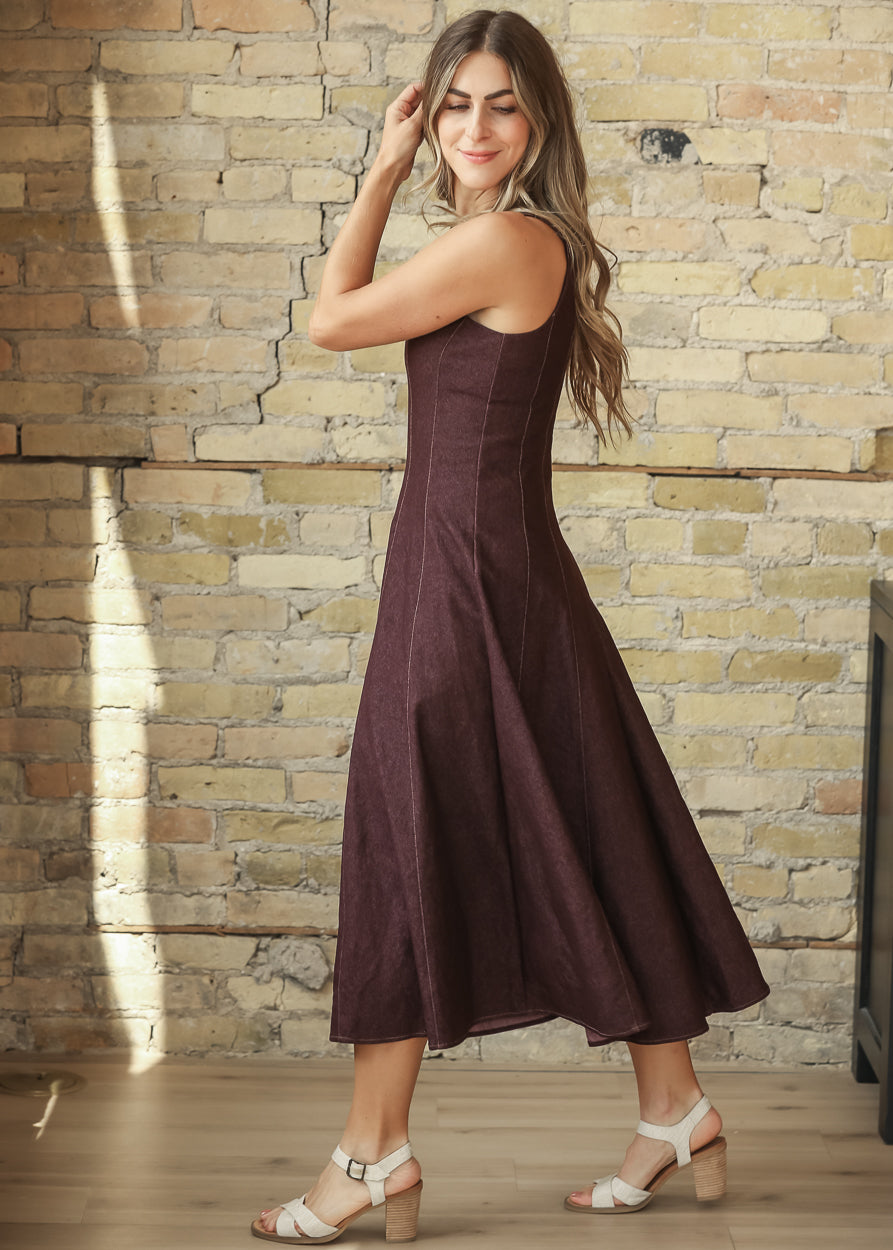 Sleeveless A-Line Burgundy Midi Dress FF Dresses